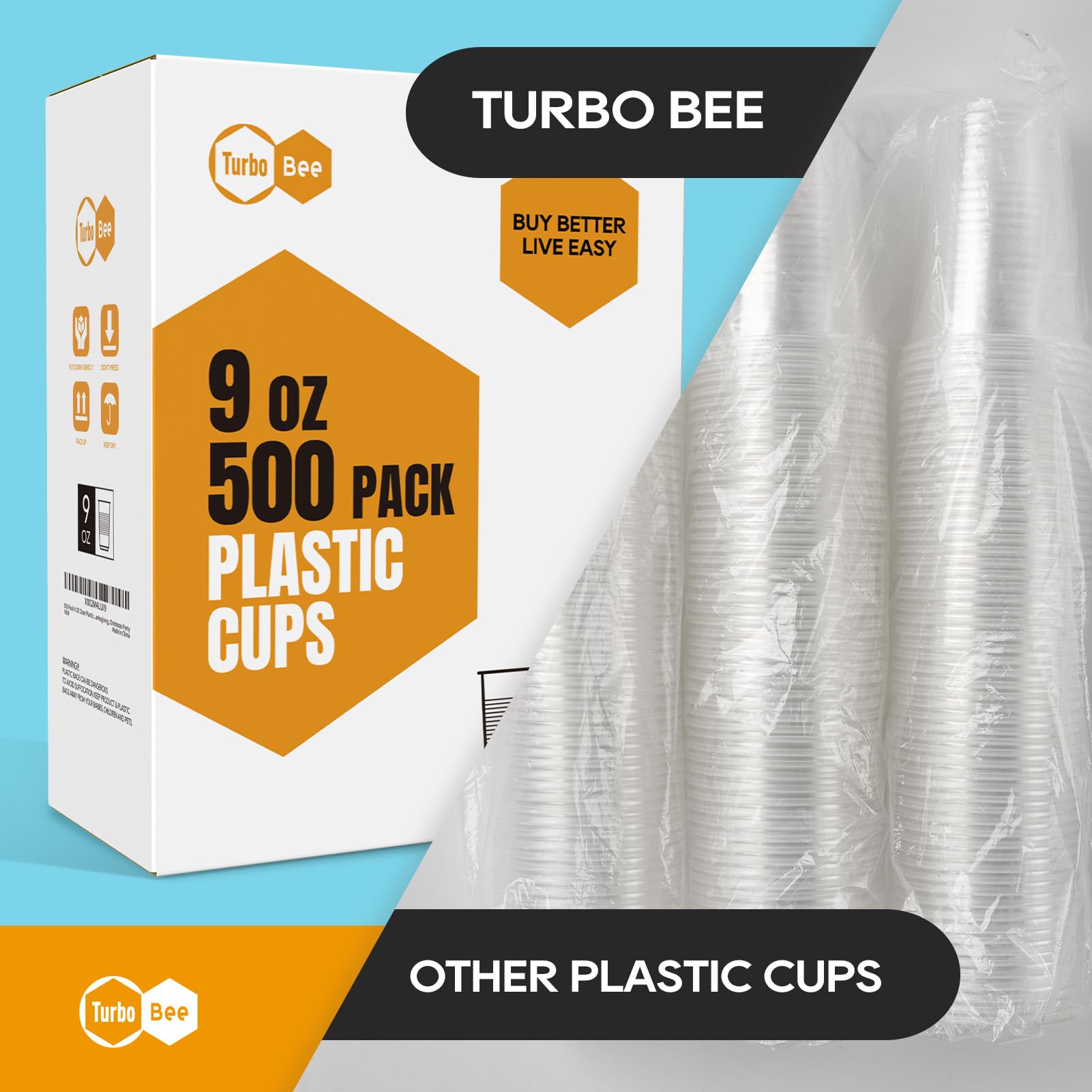 Turbo Bee Disposable Plastic Cups -Heat-Resistant, Food Safe

