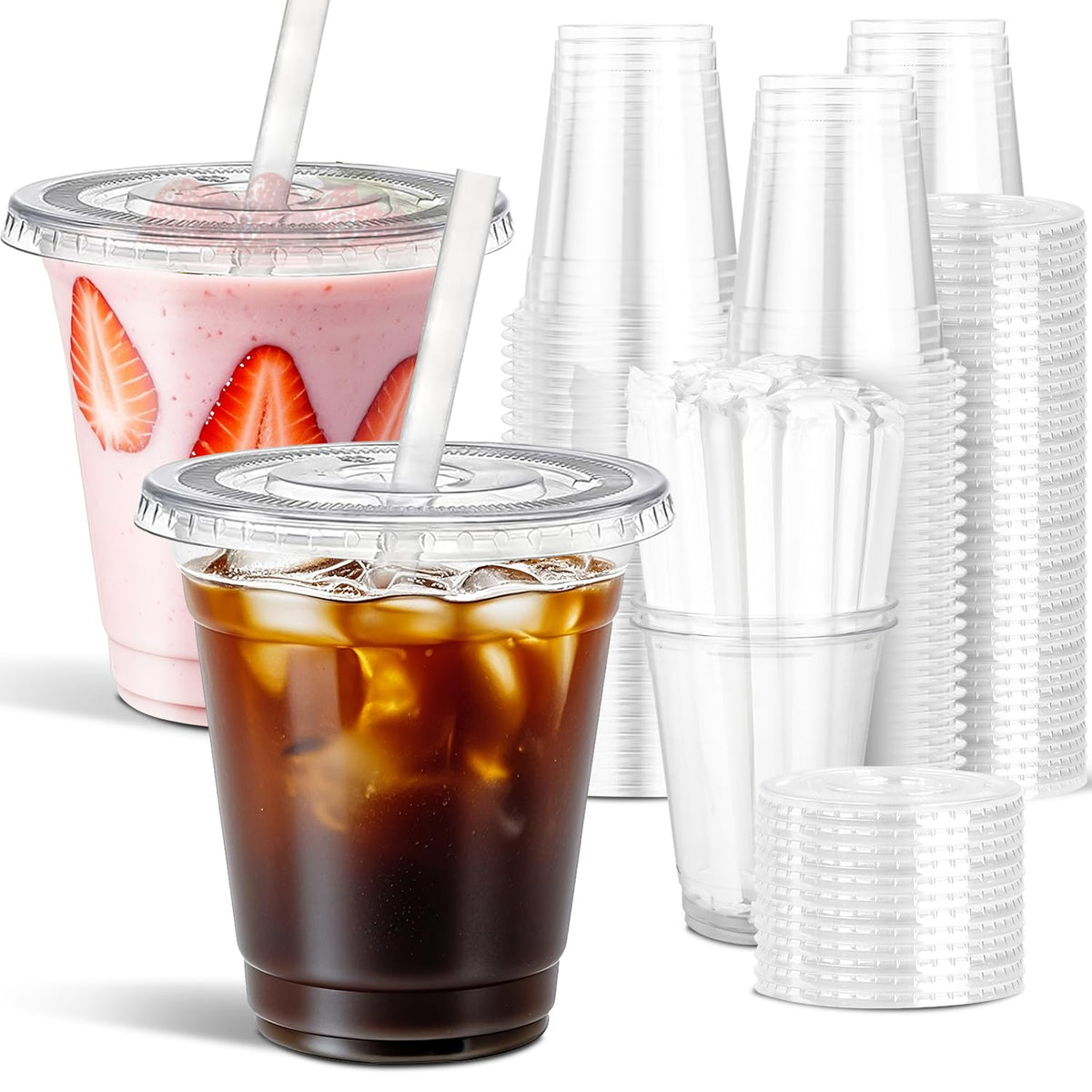 Ginkgo Clear Plastic Cups with Lids & Straws – Leak-Proof To-Go Cups