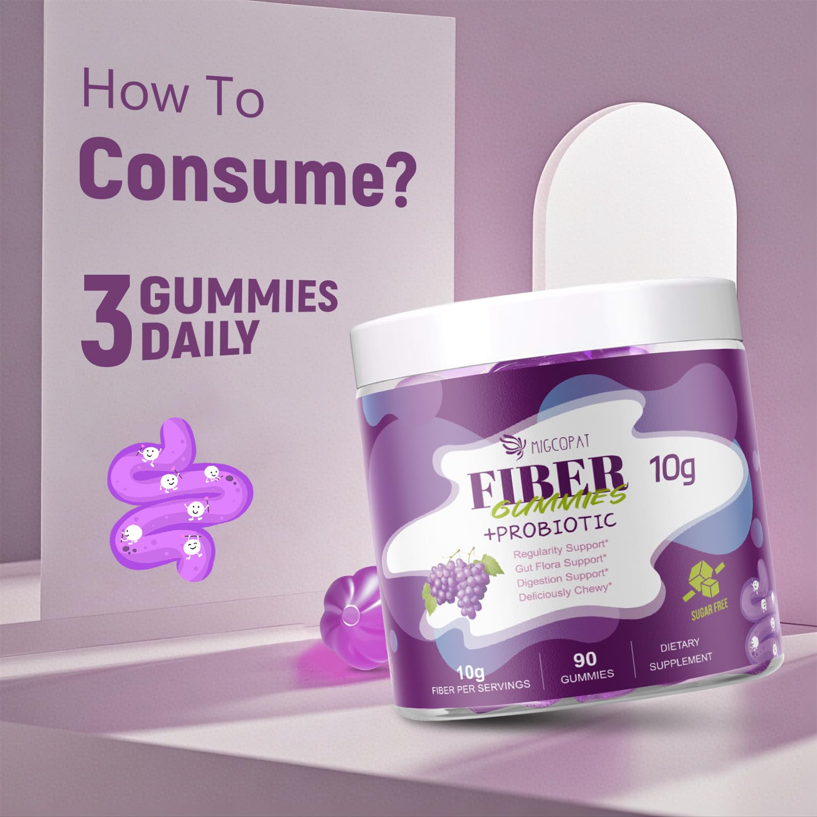 Migcopat Fiber Gummies for Adults with Probiotics & ACV

