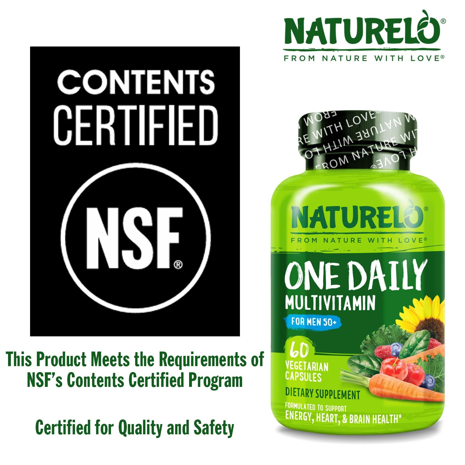 Naturelo Men’s Multivitamin 50+ Plant-Based | Non-GMO

