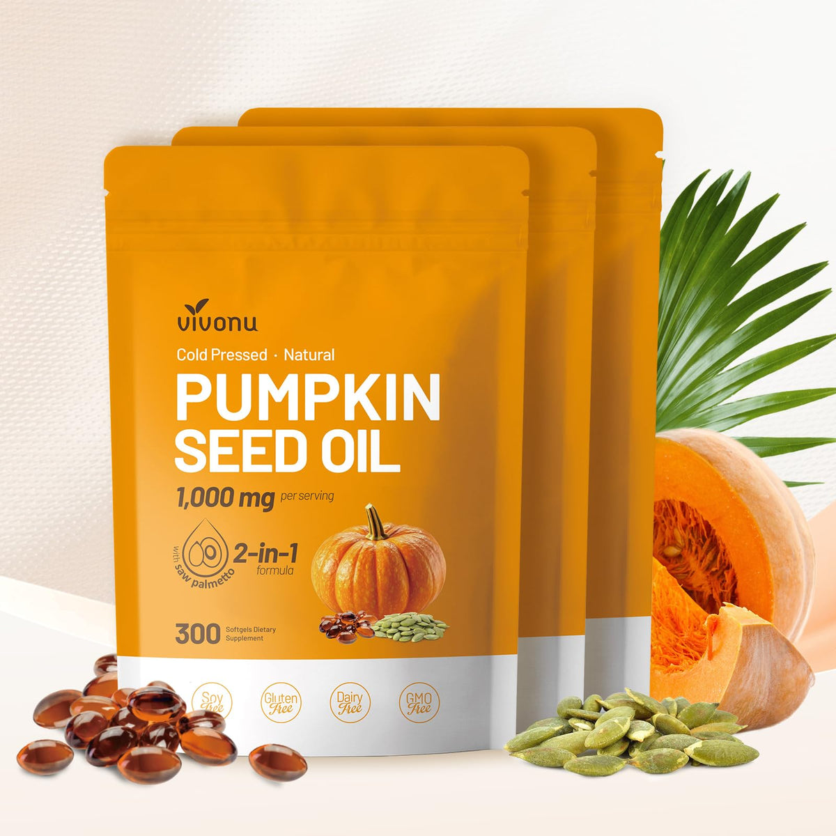 VivoNu Pumpkin Seed Oil with Saw Palmetto Capsules – Cold-Pressed, Non-GMO