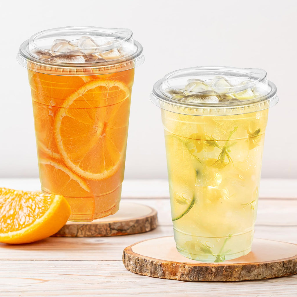 Clawsoff Clear Plastic Cups with Lids for Cold Drinks


