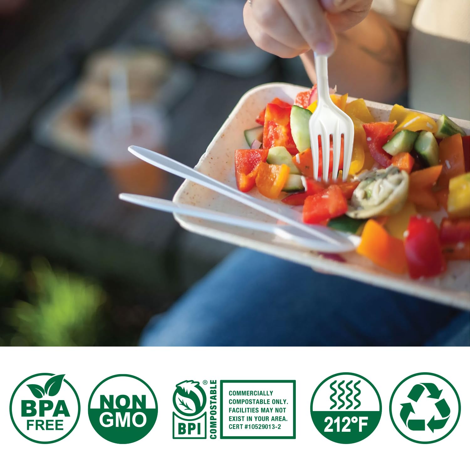 Compostable Plastic-Free Utensils Set – Forks Spoons Knives

