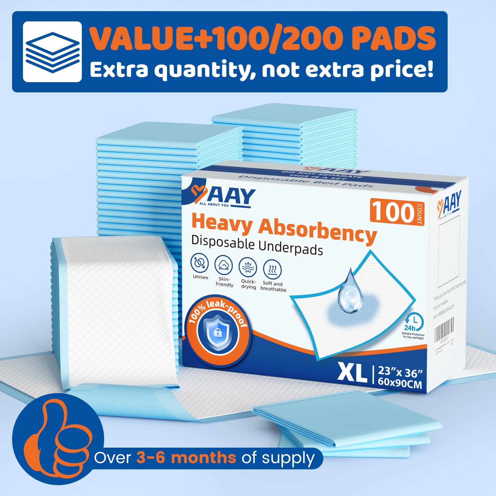 AAY Disposable Bed Pads - Six-Layer Absorbent Underpads


