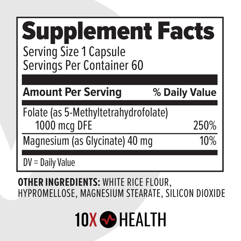 10X Health 5-MTHF Methylfolate Supplement for Brain & Heart

