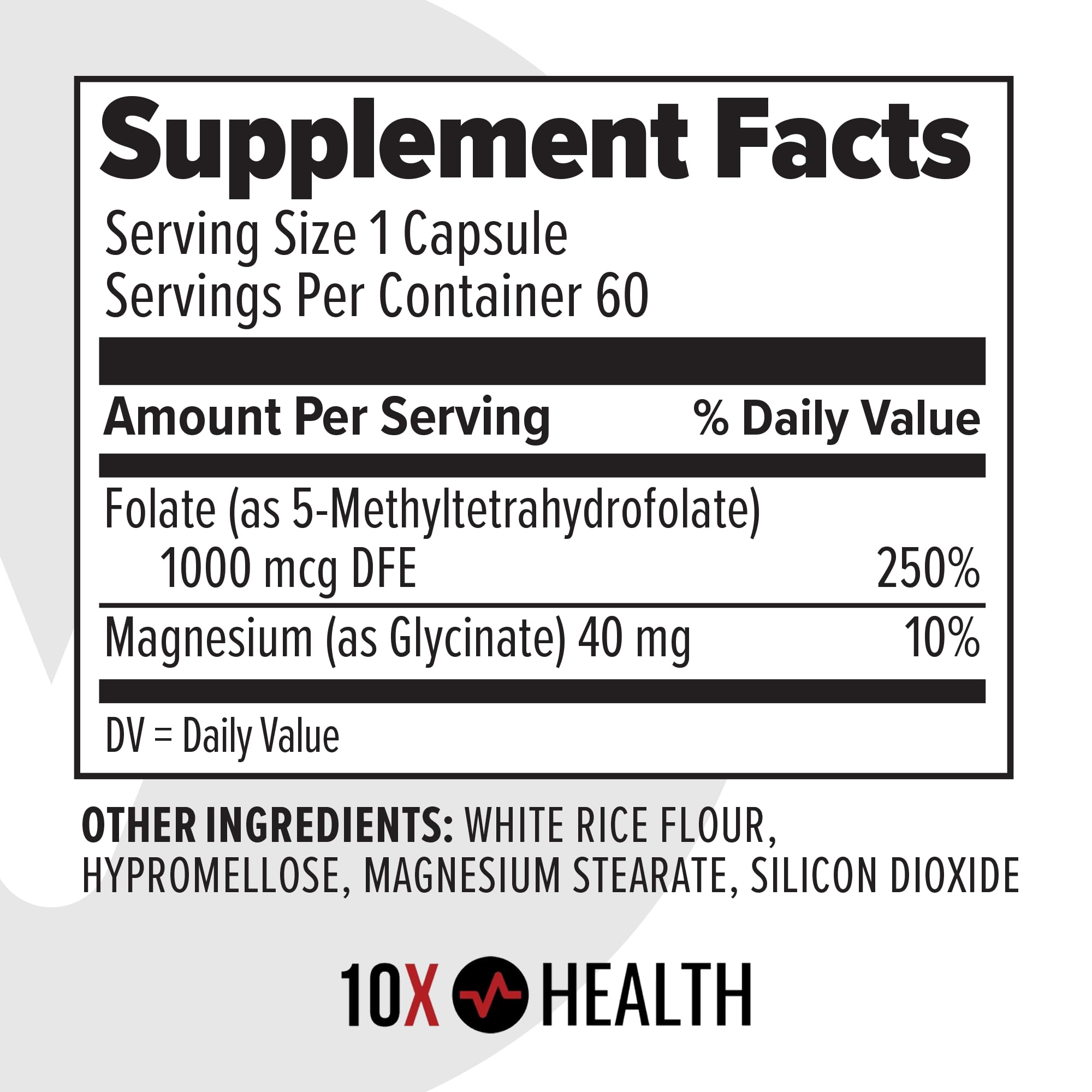10X Health 5-MTHF Methylfolate Supplement for Brain & Heart

