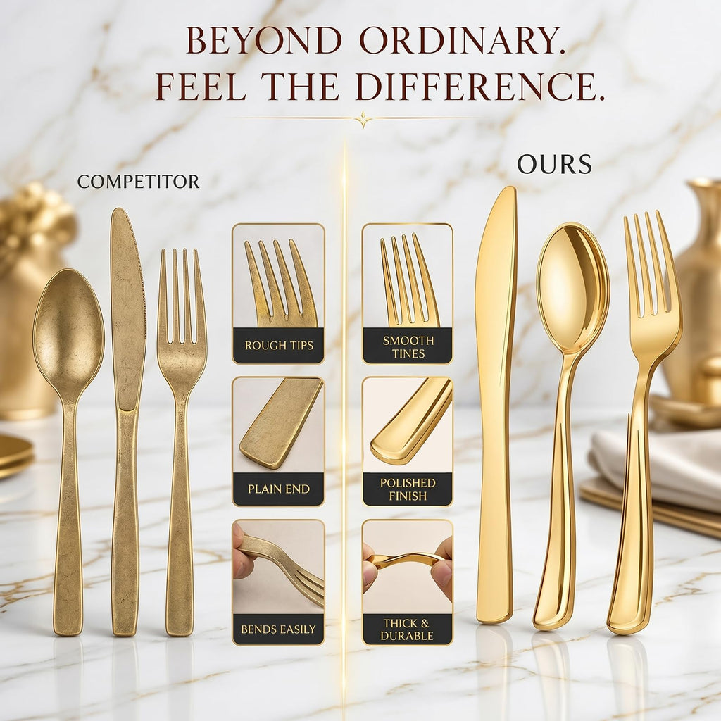 WDF Disposable Plastic Silverware Set | Heavy-Duty Cutlery


