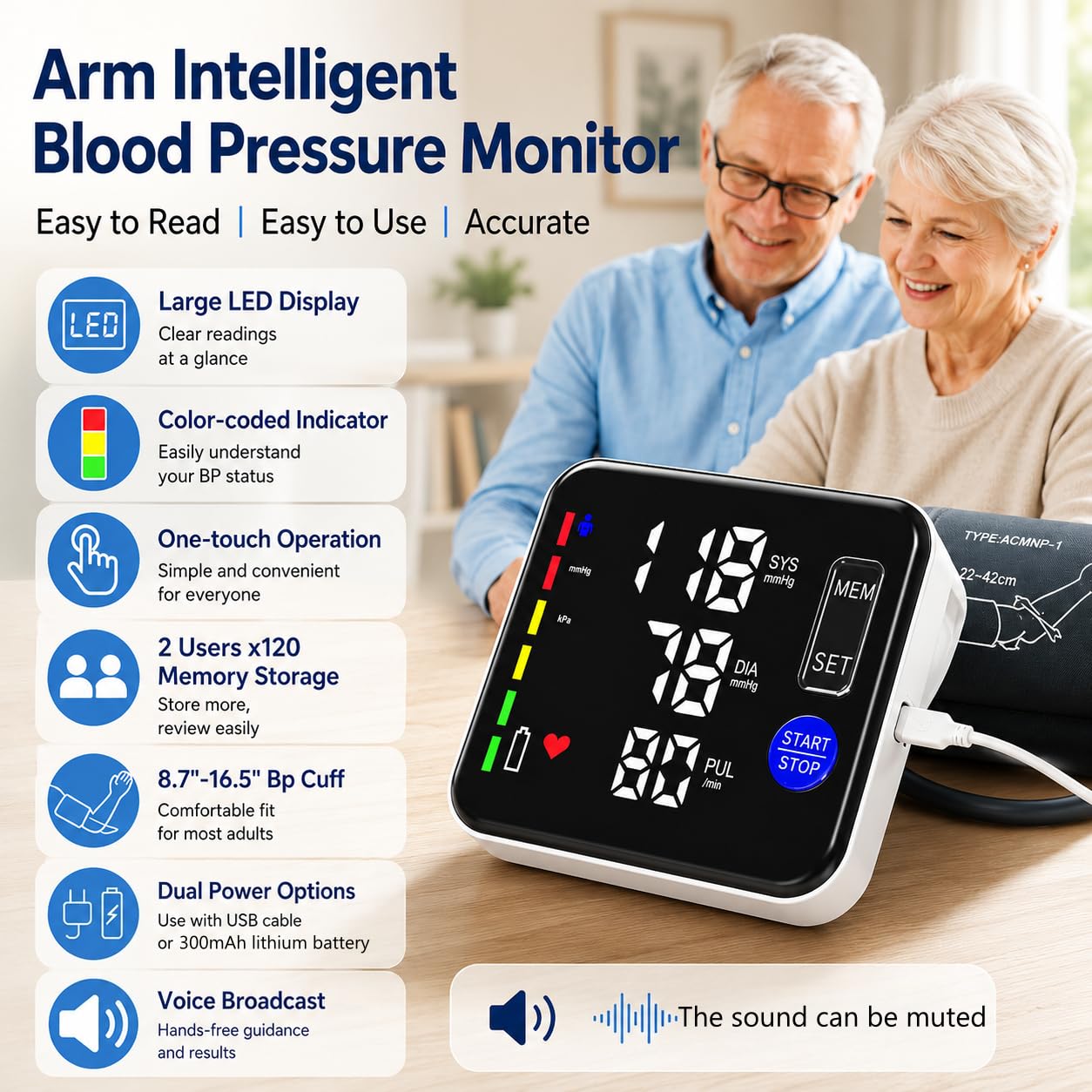 GUAEVER Blood Pressure Monitor - Rechargeable Upper Arm

