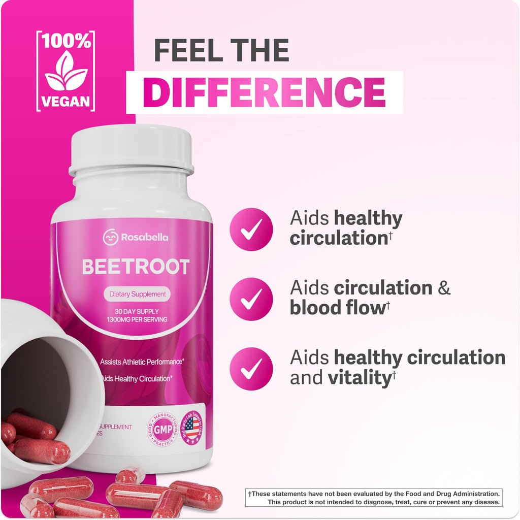 Beet Root Capsules by Rosabella - 1300mg Organic Beet Root

