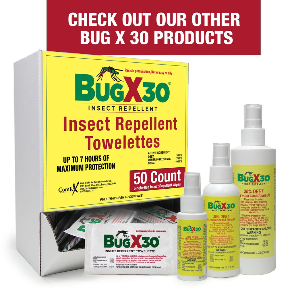 CoreTex Bug X 30 Insect Repellent Wipes - DEET 30%

