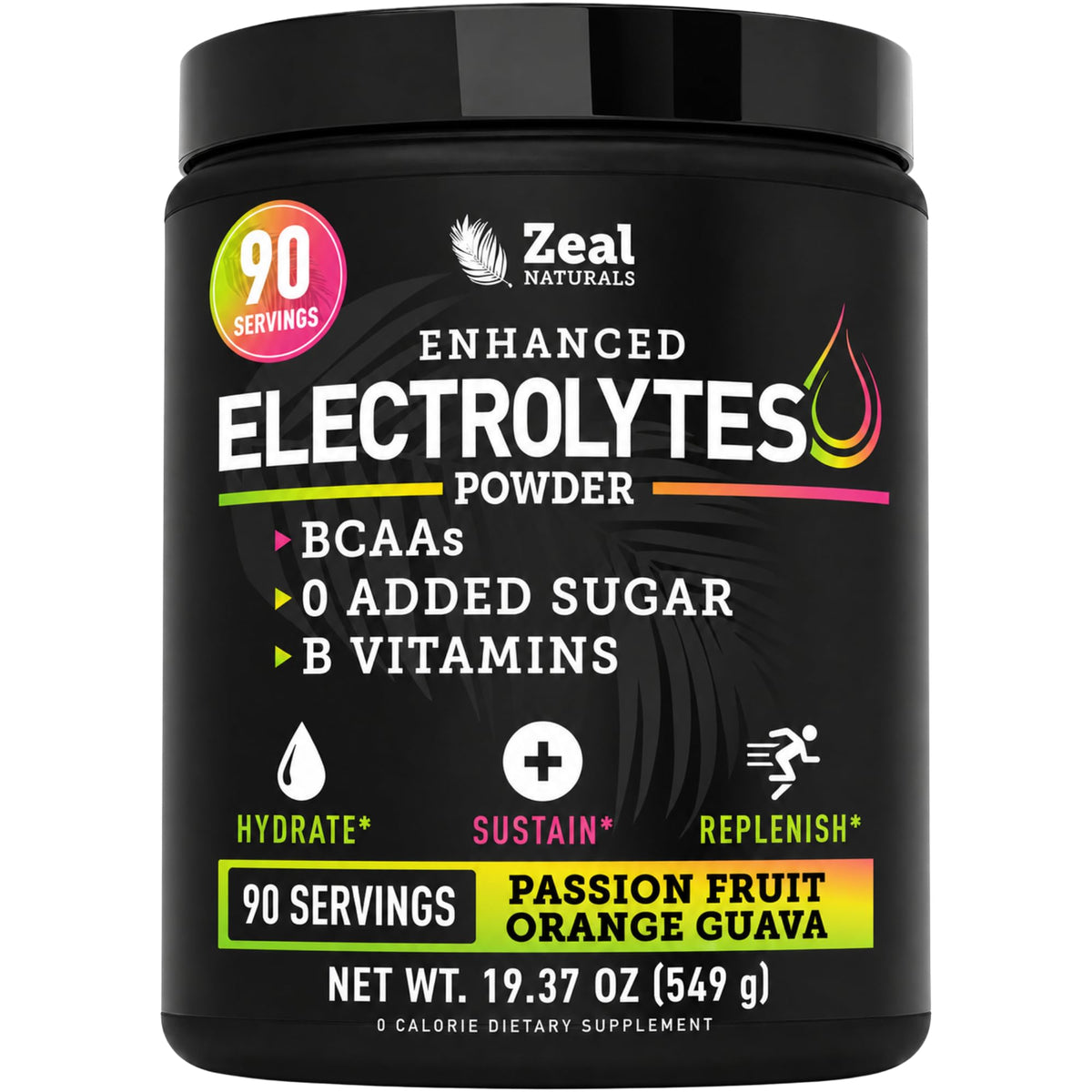 Zeal Electrolyte Powder - 90 Servings - Zero Sugar, BCAAs, B-Vitamins