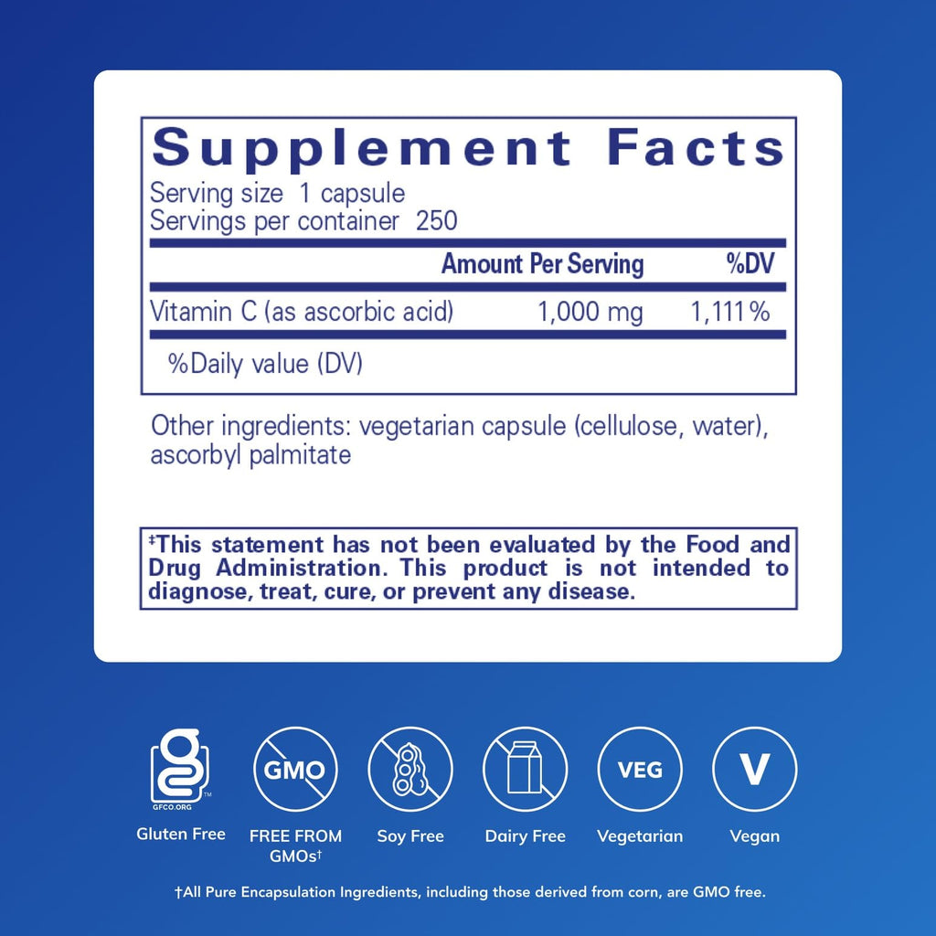 Ascorbic Acid Capsules - Pure Encapsulations Vitamin C

