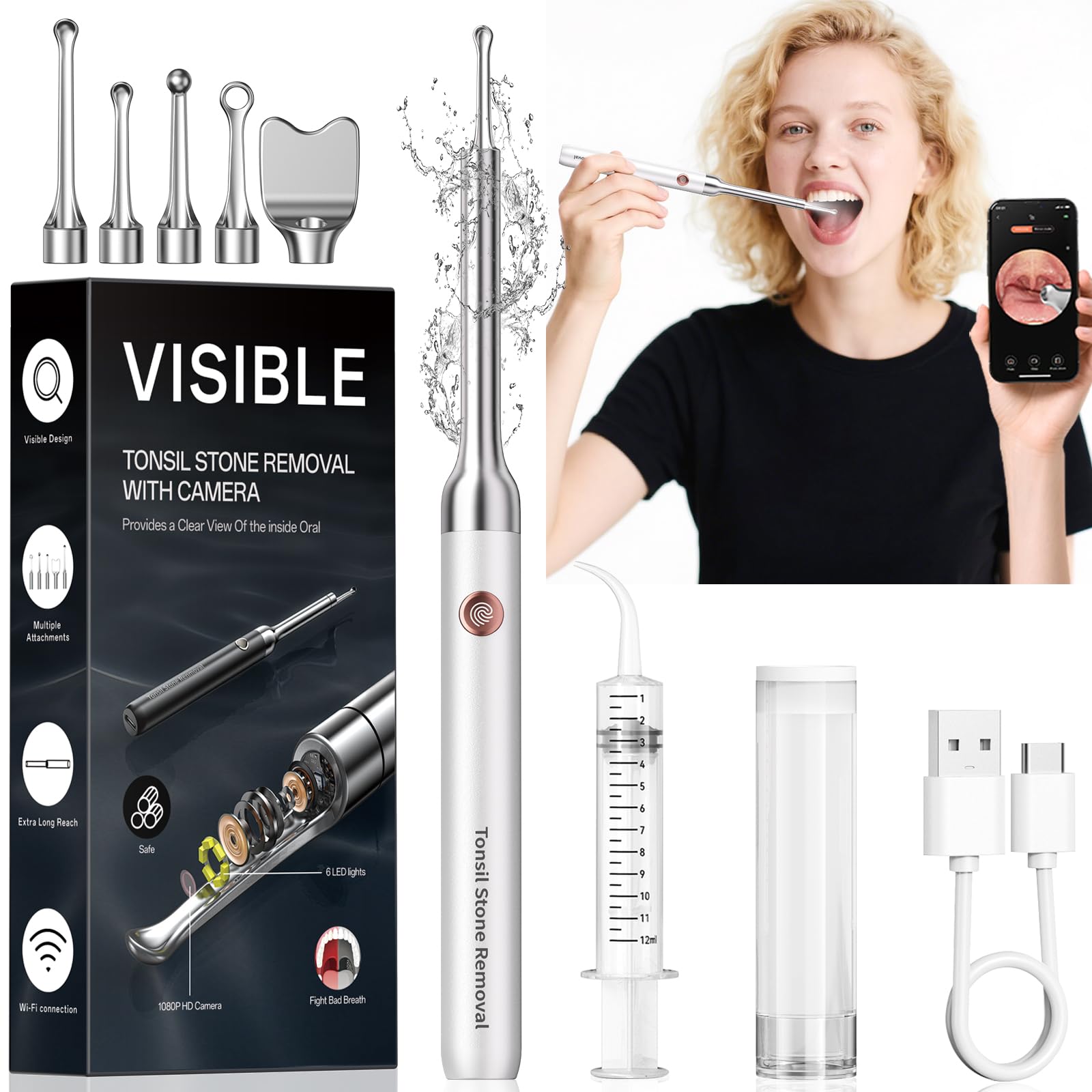 Tonsil Stone Remover with Camera - 1080P Visual Kit

