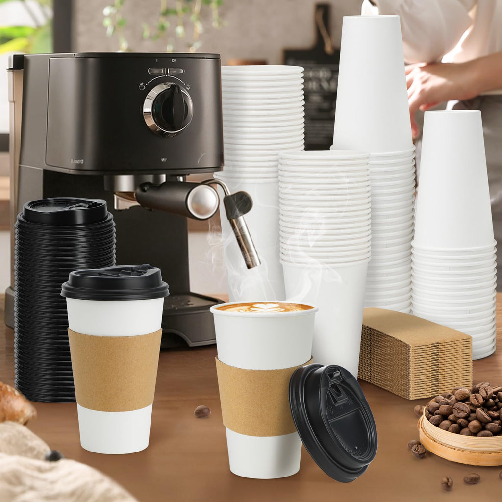 Lamosi Disposable Coffee Cups with Lids and Sleeves | To-Go

