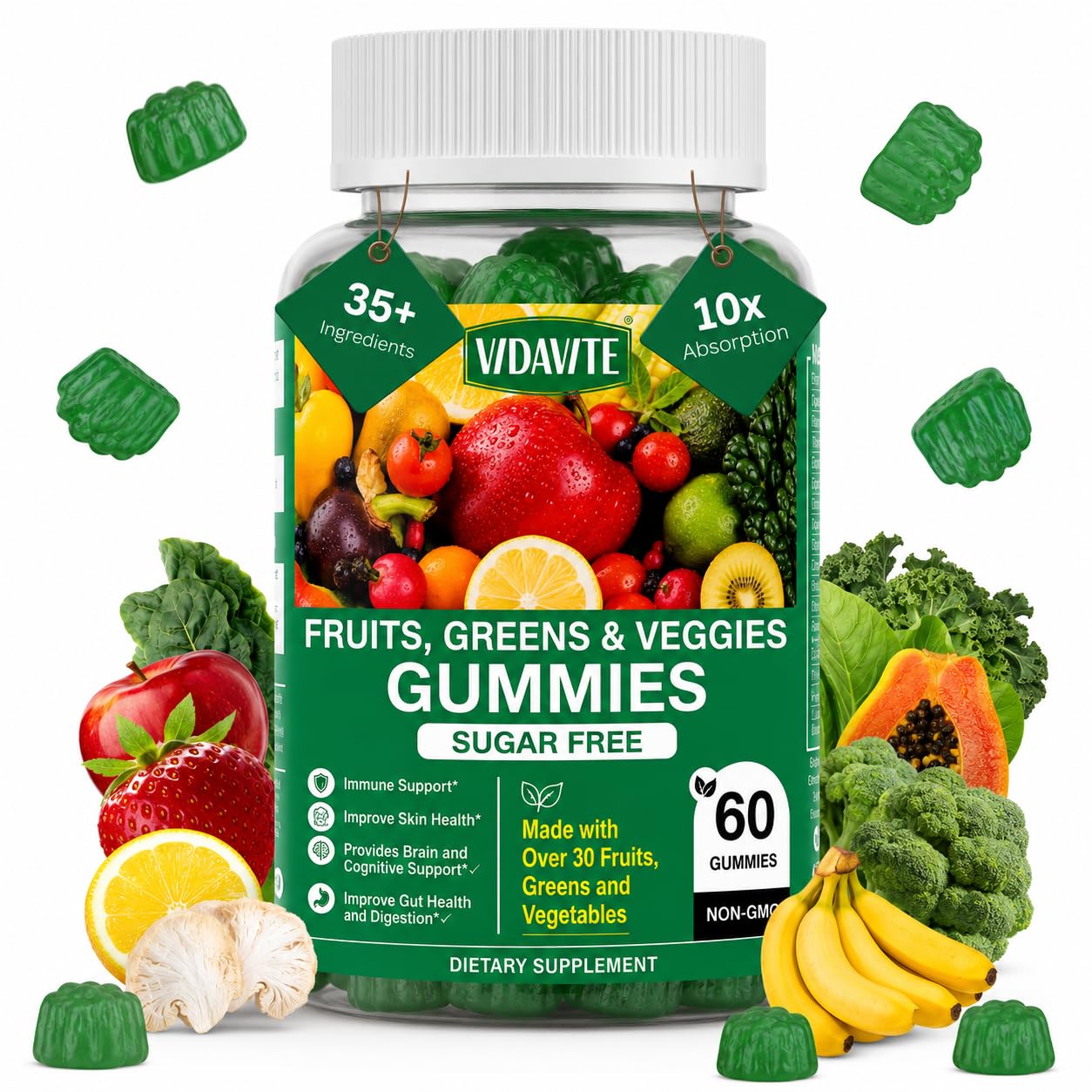 VIDAVITE Super Greens Gummies All-in-One Fruits & Veggies

