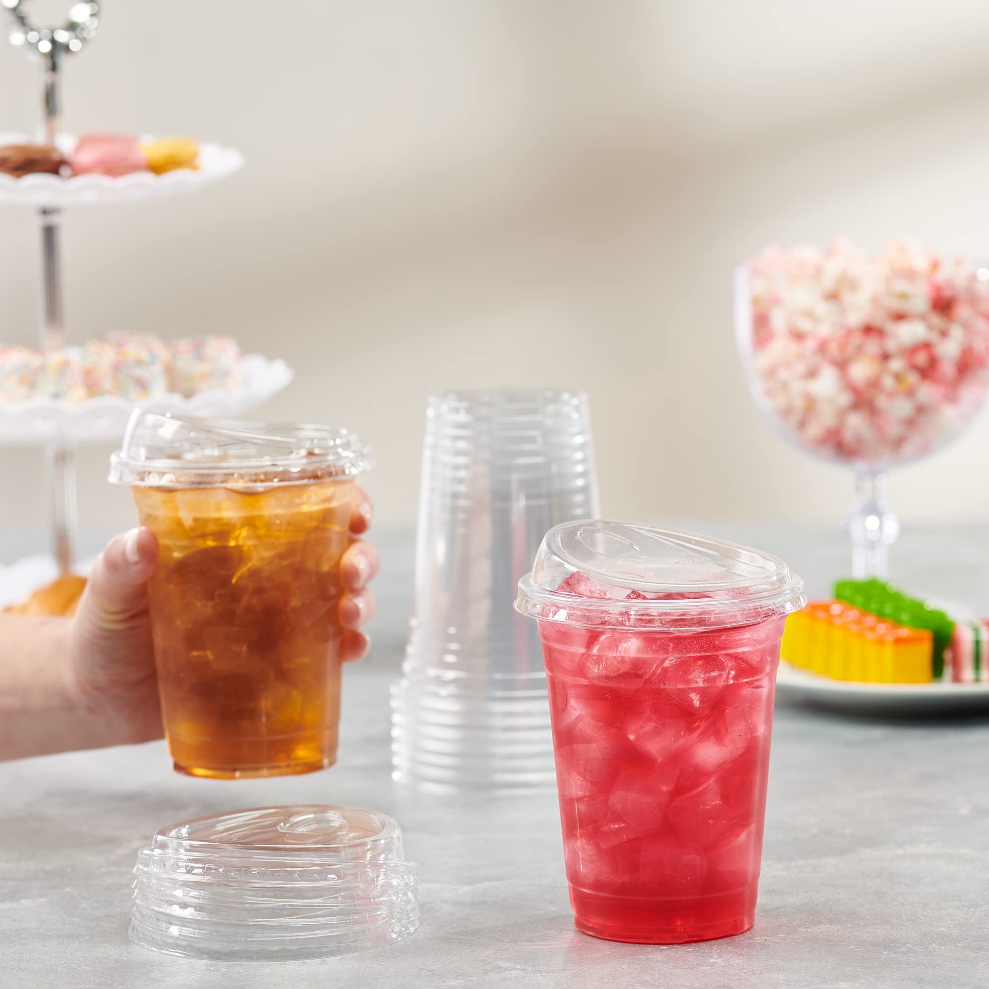 GUSTO Plastic Cups with Lids – Disposable Iced Drink Cups

