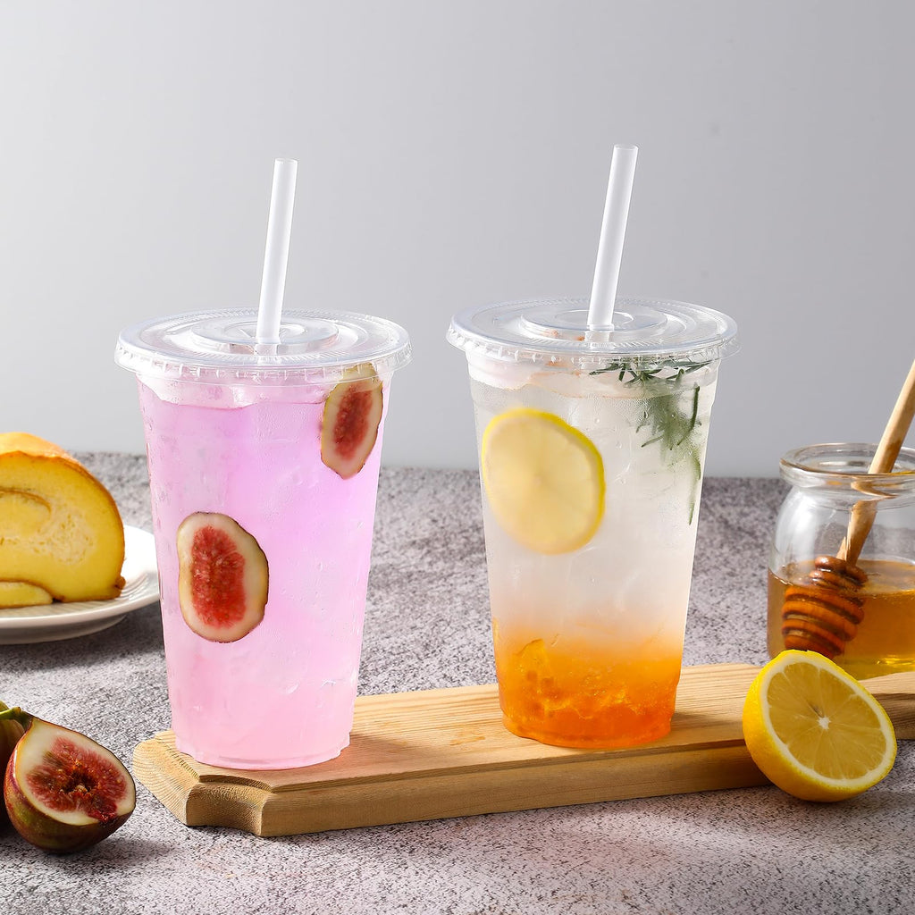 AOZITA Clear Plastic Cups with Lids and Straws

