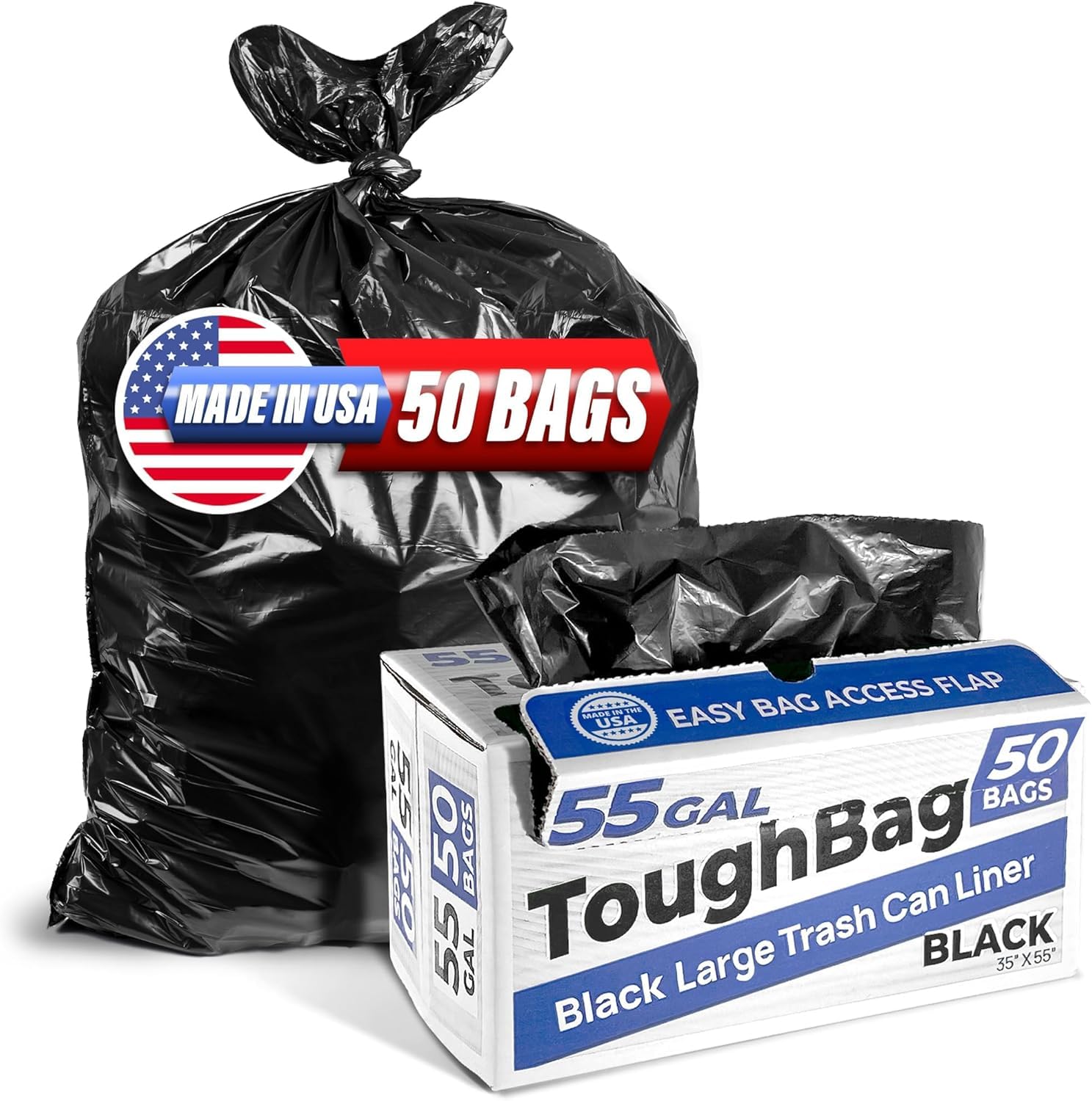 ToughBag 55 Gallon Trash Bags - Heavy Duty Black Liners

