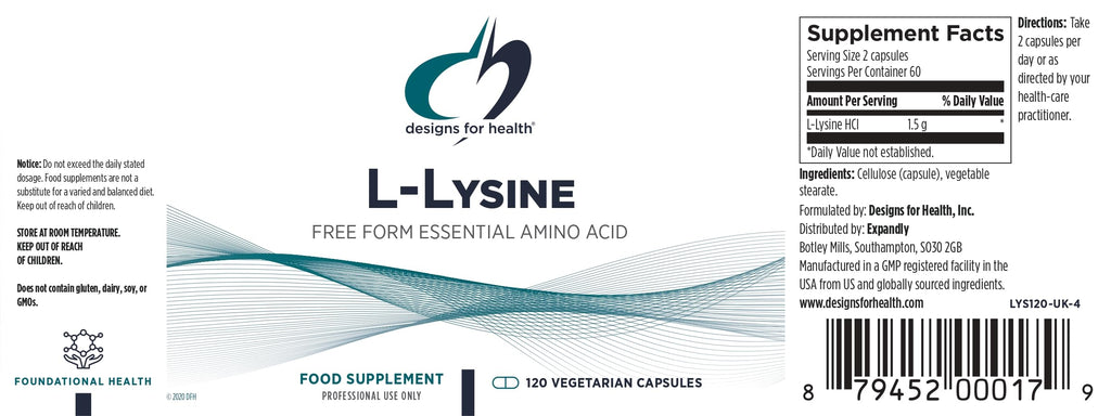 Designs for Health L-Lysine HCL Supplement for Immune & Bone Health

