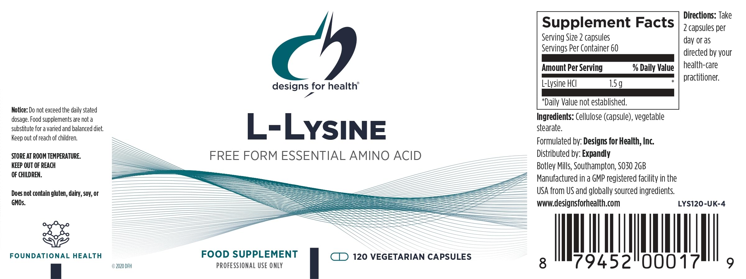 Designs for Health L-Lysine HCL Supplement for Immune & Bone Health


