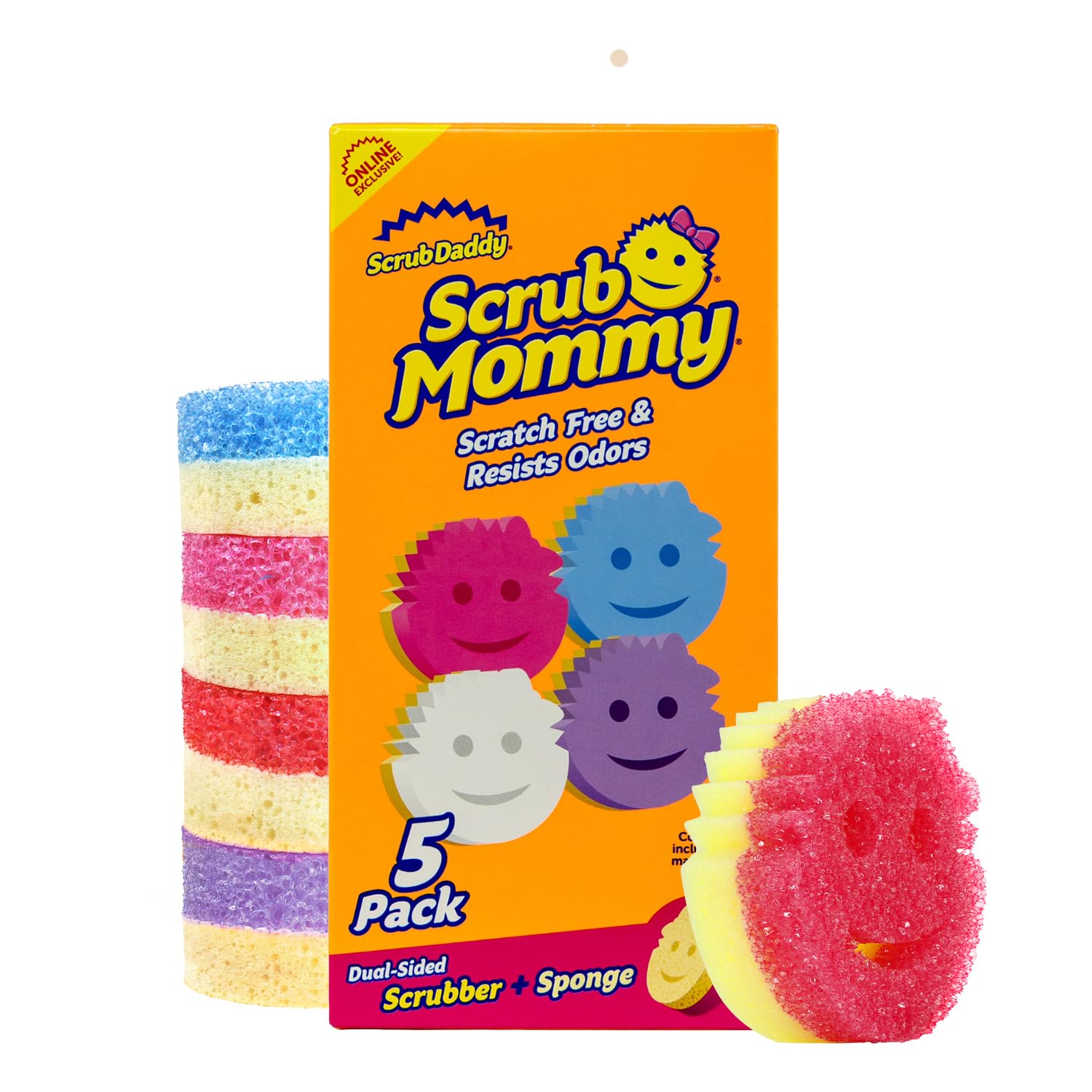 Scrub Mommy Dual-Sided Kitchen Sponge for Dishes and Surfaces - Odor Resistant