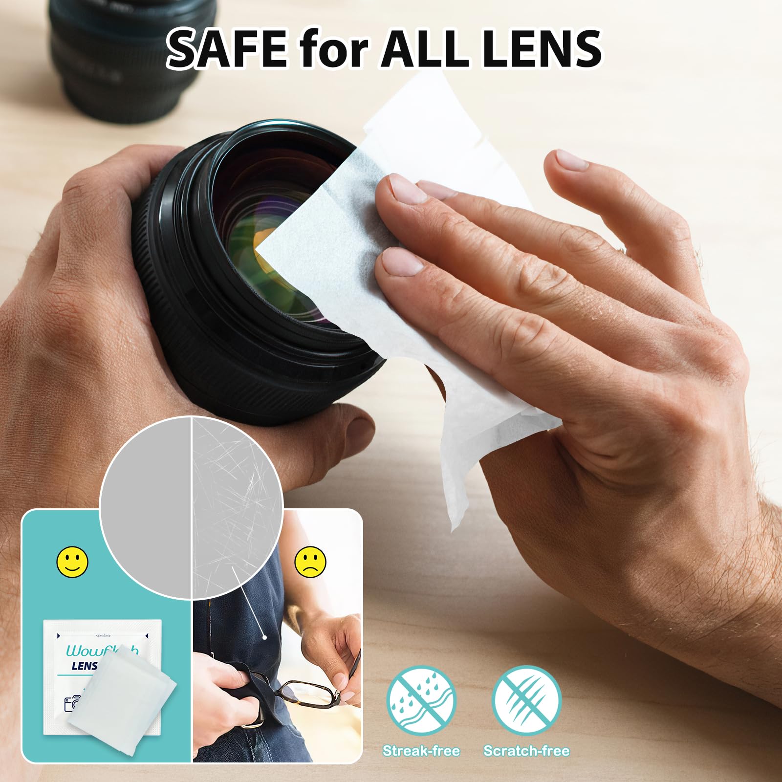 WOWFLASH Lens Wipes for Eyeglasses Streak-Free Cleaning


