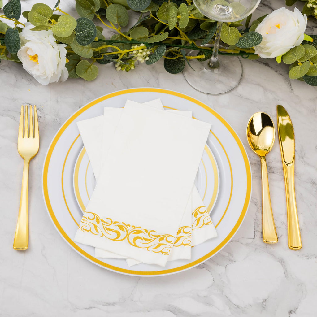 BESTVIP Disposable 3-Ply Napkins with Decorative Border

