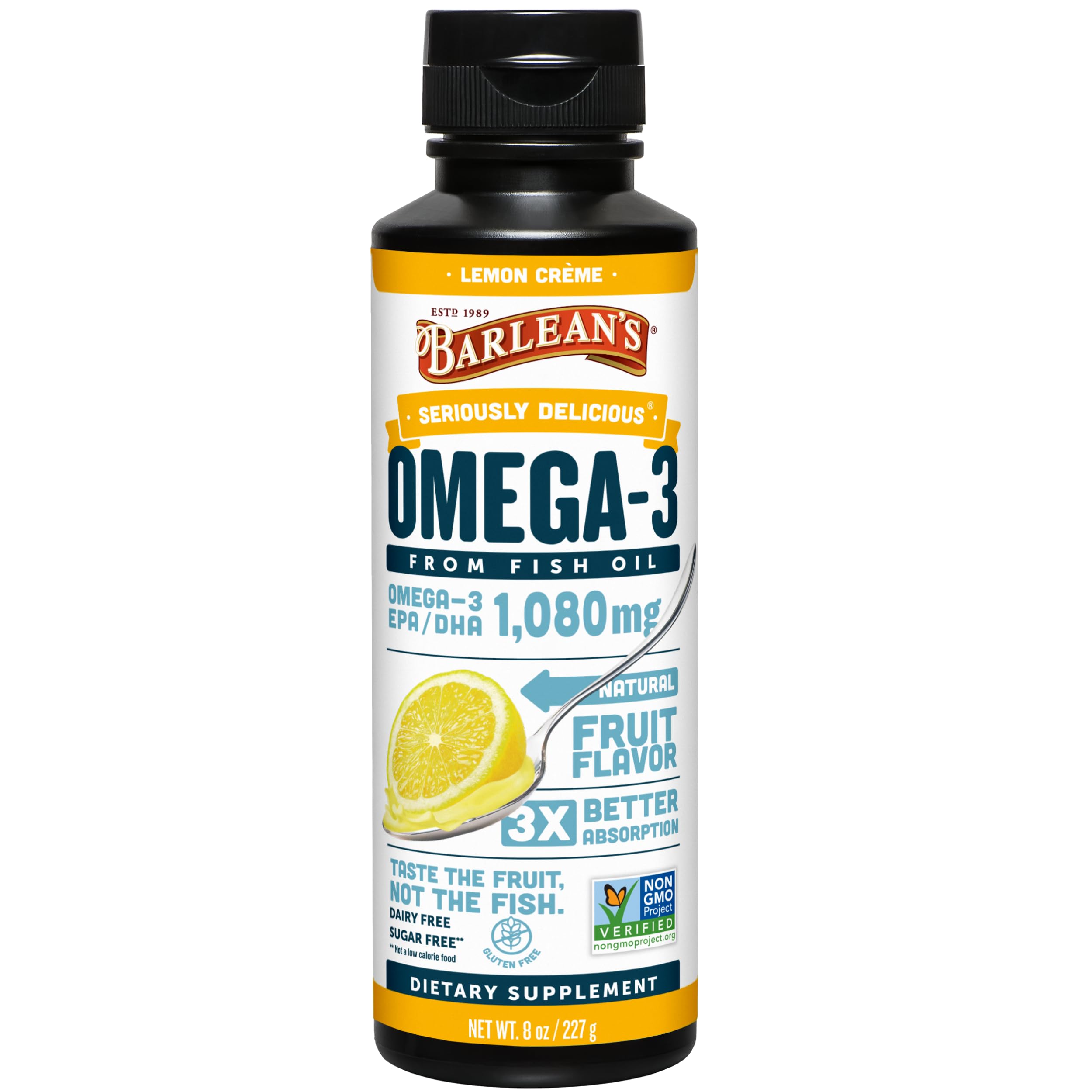 Barlean's Omega-3 Fish Oil Liquid Supplement 1080 mg EPA/DHA