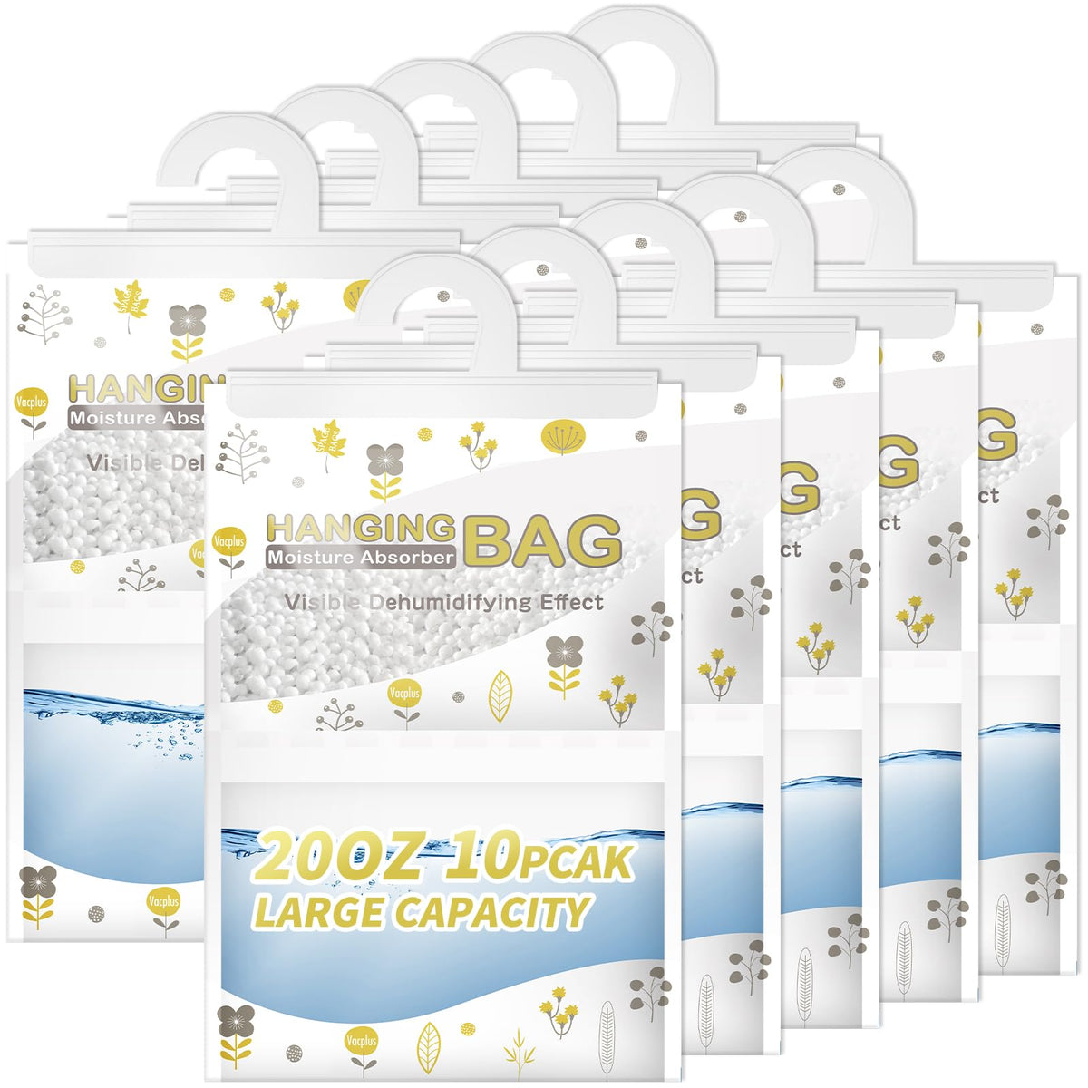 Vacplus Hanging Closet Dehumidifier Bags - Desiccant Moisture Absorbers
