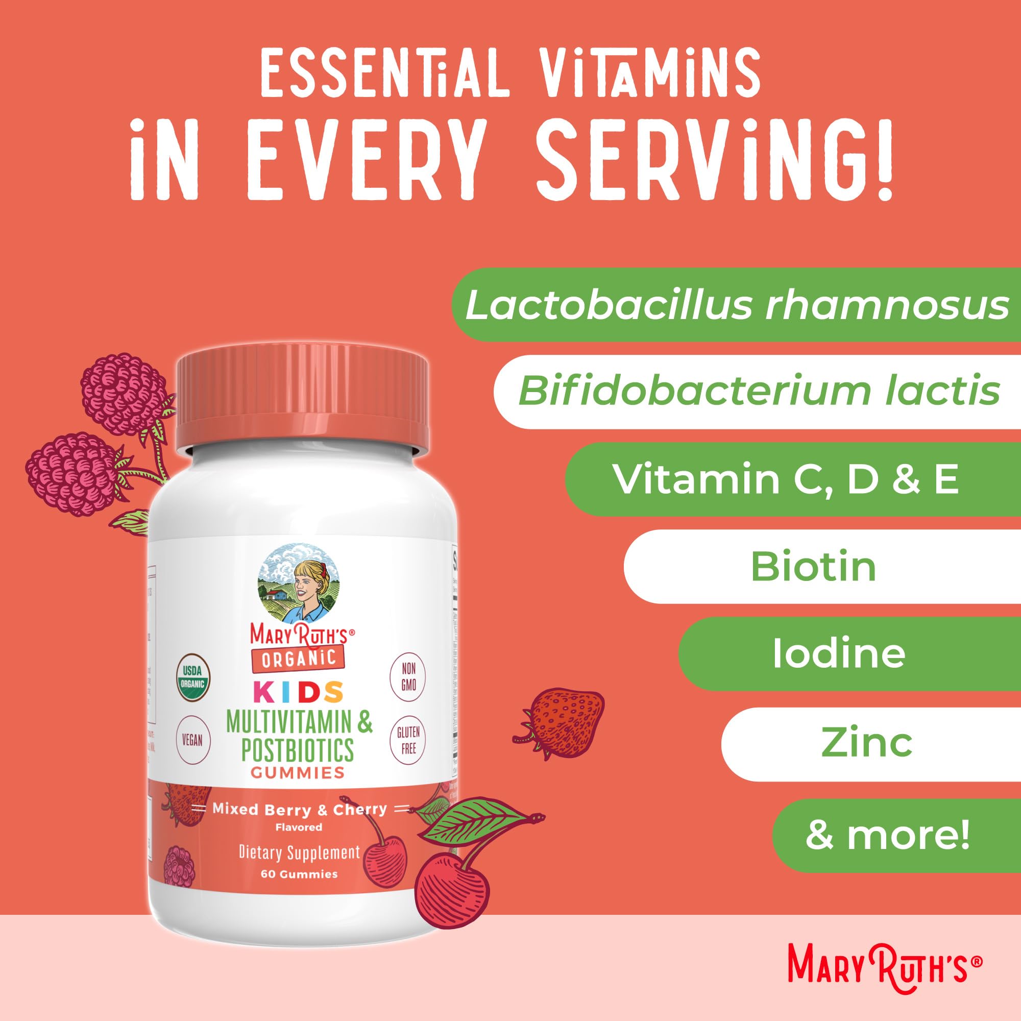 MaryRuth's Multivitamin Gummies with Postbiotics | USDA Organic

