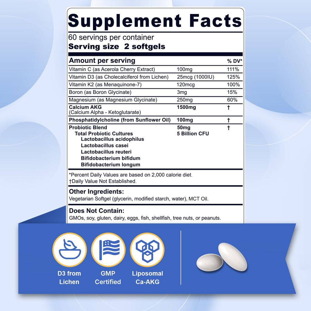 Liposomal Calcium AKG with D3 & K2 Softgels for Bone Health


