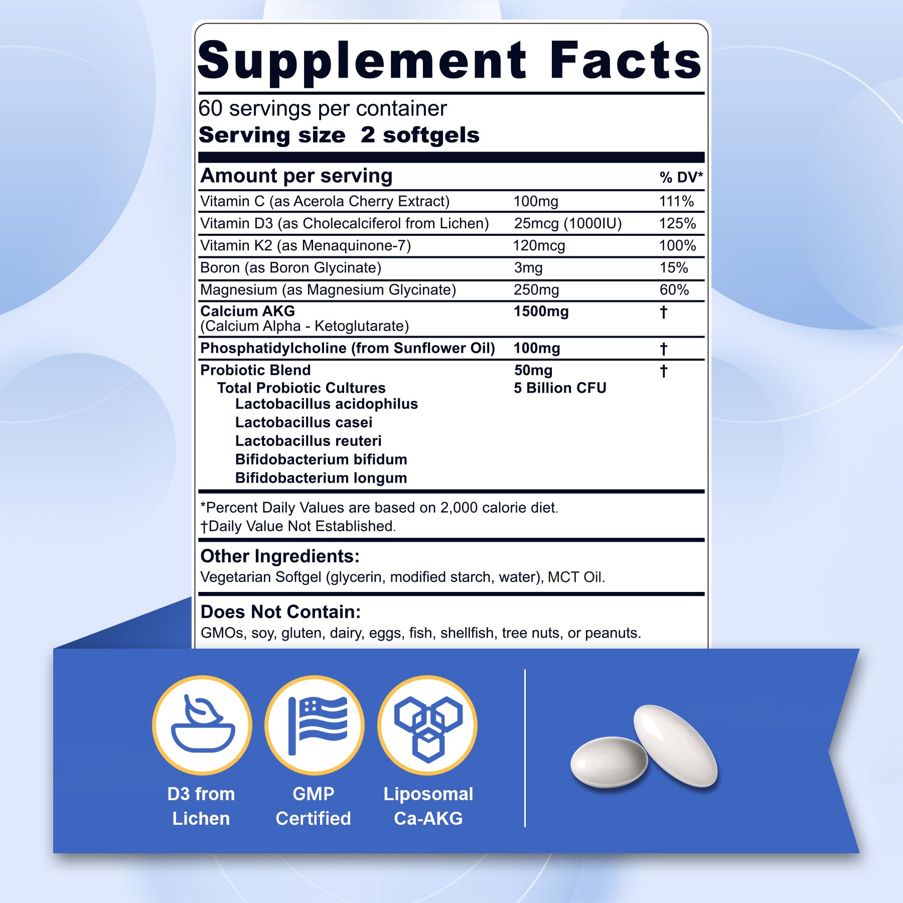 Liposomal Calcium AKG with D3 & K2 Softgels for Bone Health

