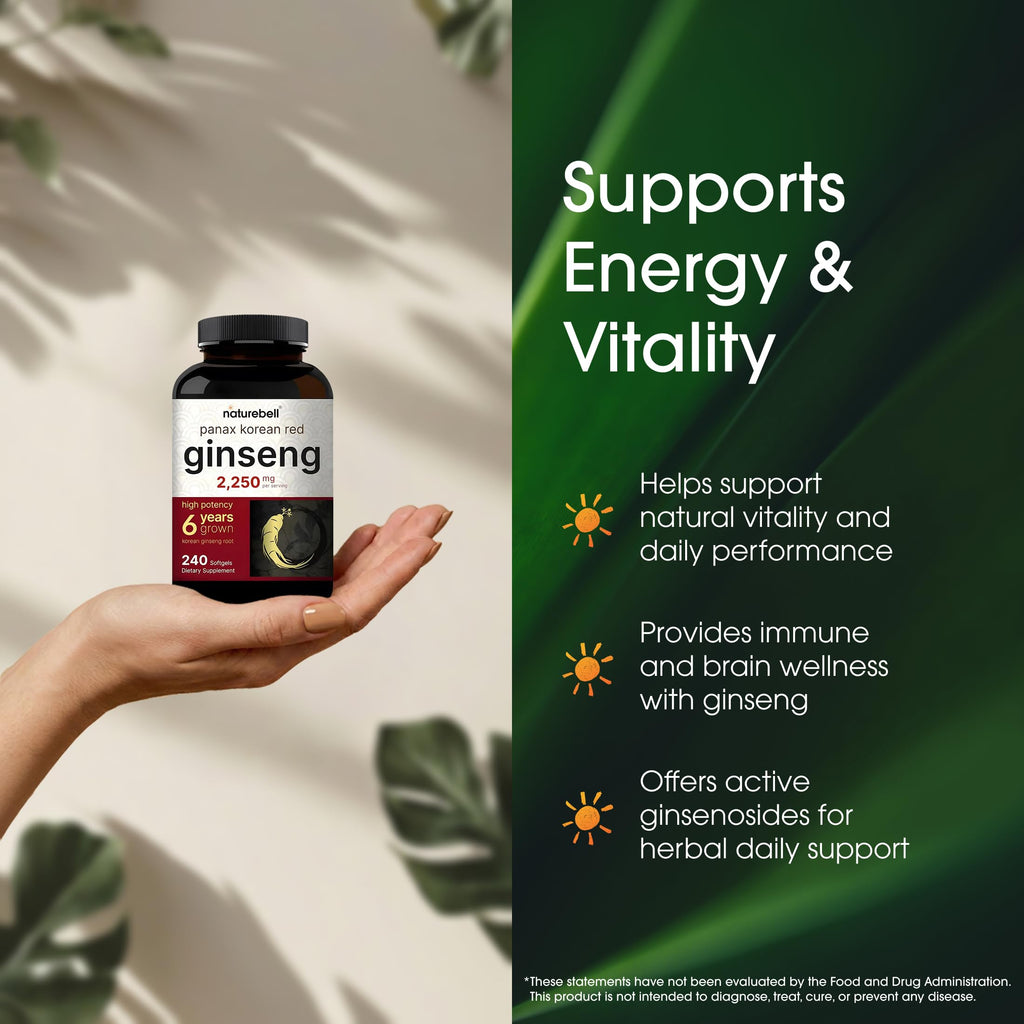 NatureBell Panax Ginseng Softgels Energy & Immune Support

