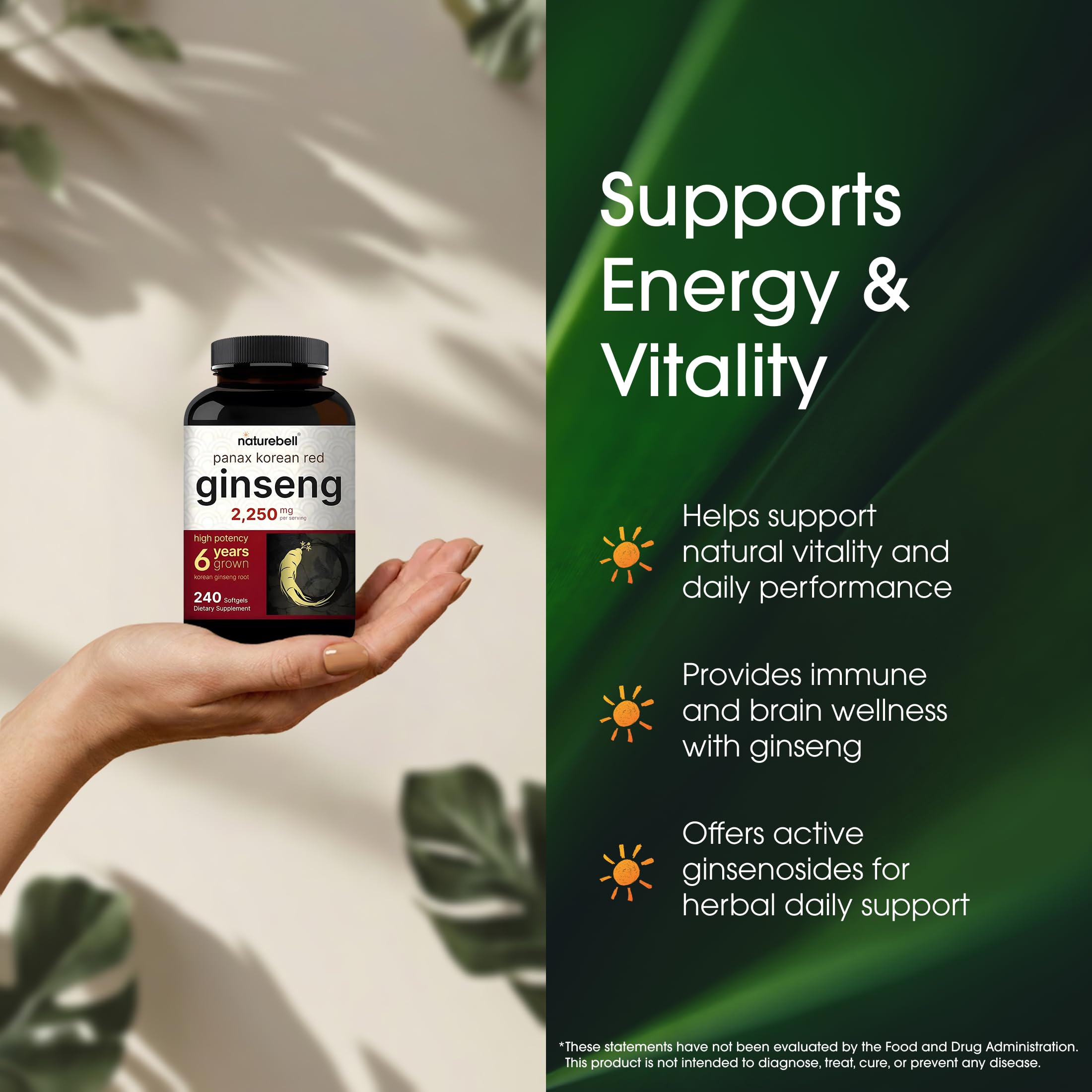 NatureBell Panax Ginseng Softgels Energy & Immune Support

