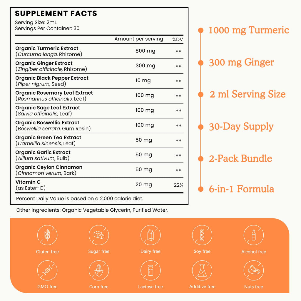 Organic Turmeric Curcumin Liquid Drops with Ginger & Pepper

