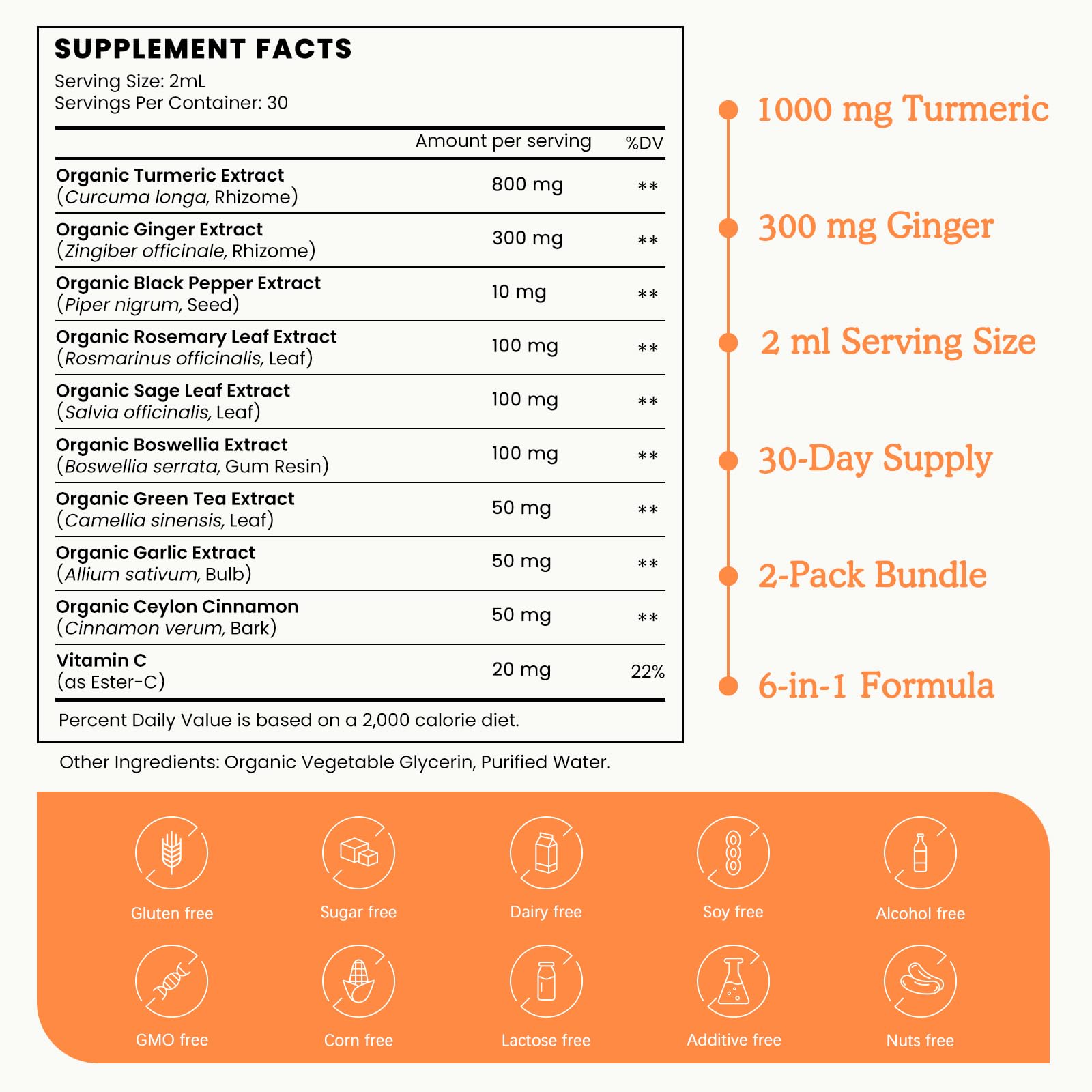 Organic Turmeric Curcumin Liquid Drops with Ginger & Pepper

