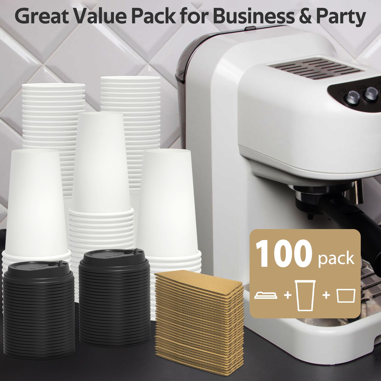 Dealusy Disposable Coffee Cups with Lids and Sleeves

