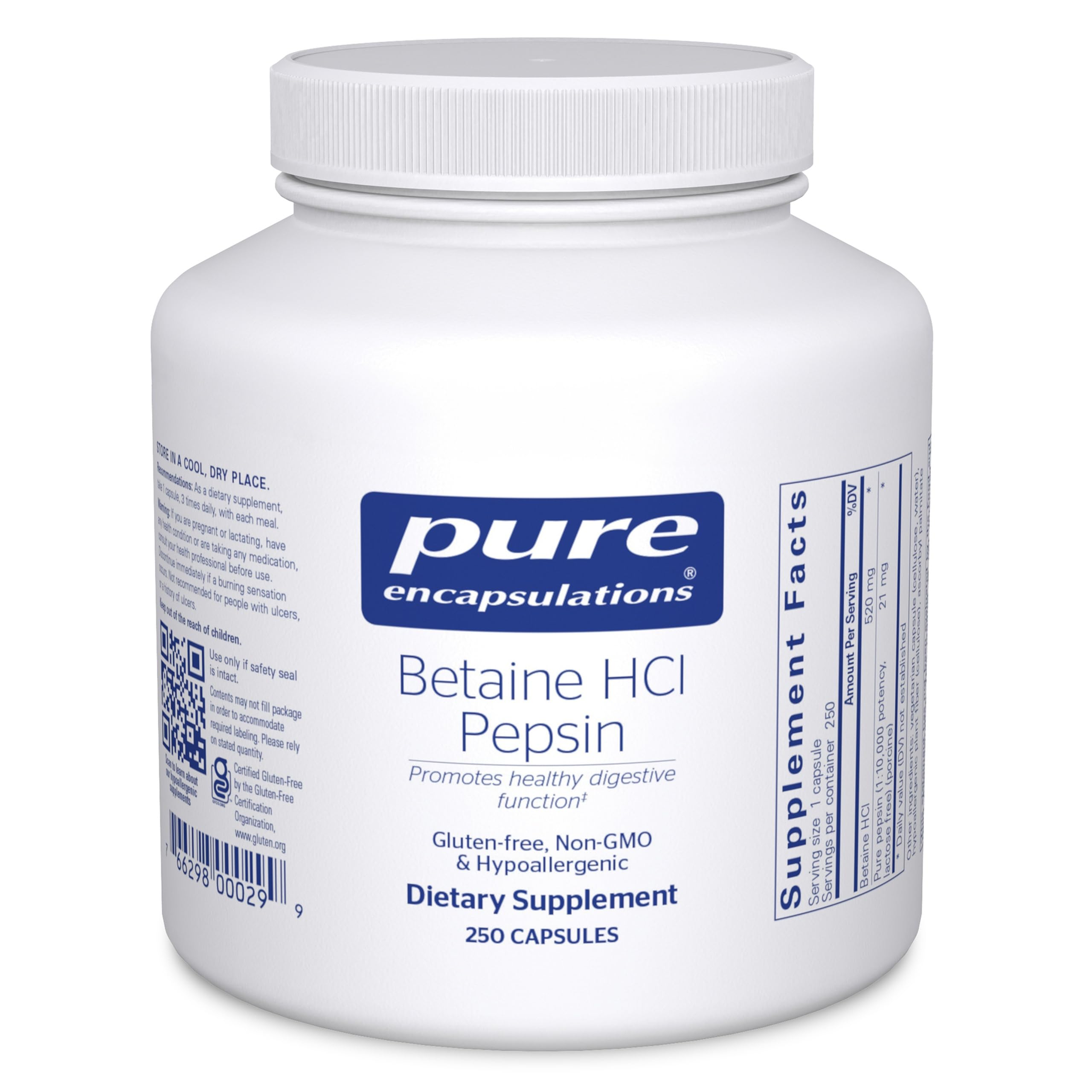 Pure Encapsulations Betaine HCl Pepsin Digestive Enzyme Supplement