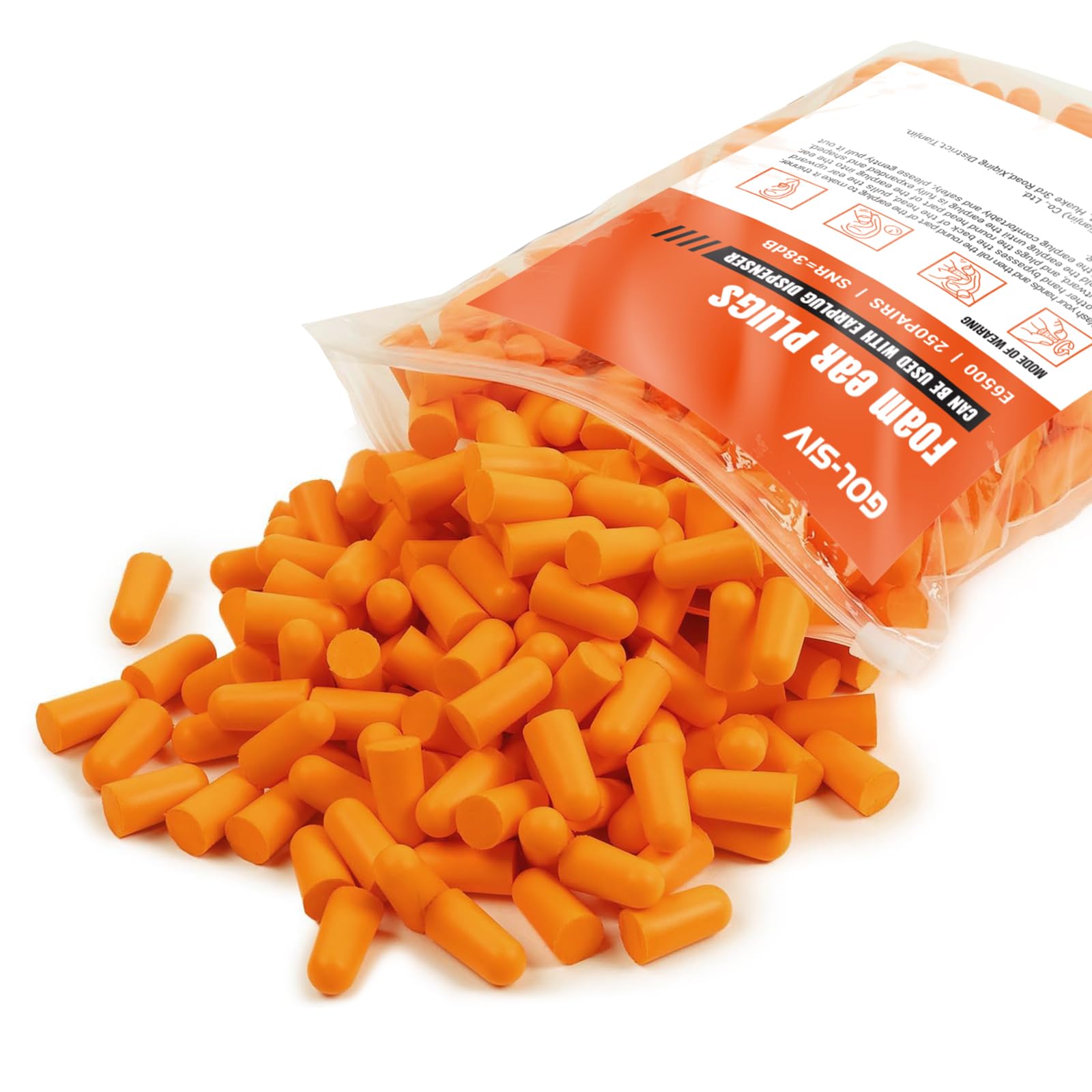 GOL-SIV Foam Ear Plugs with Cord - Individually Wrapped Hearing Protection