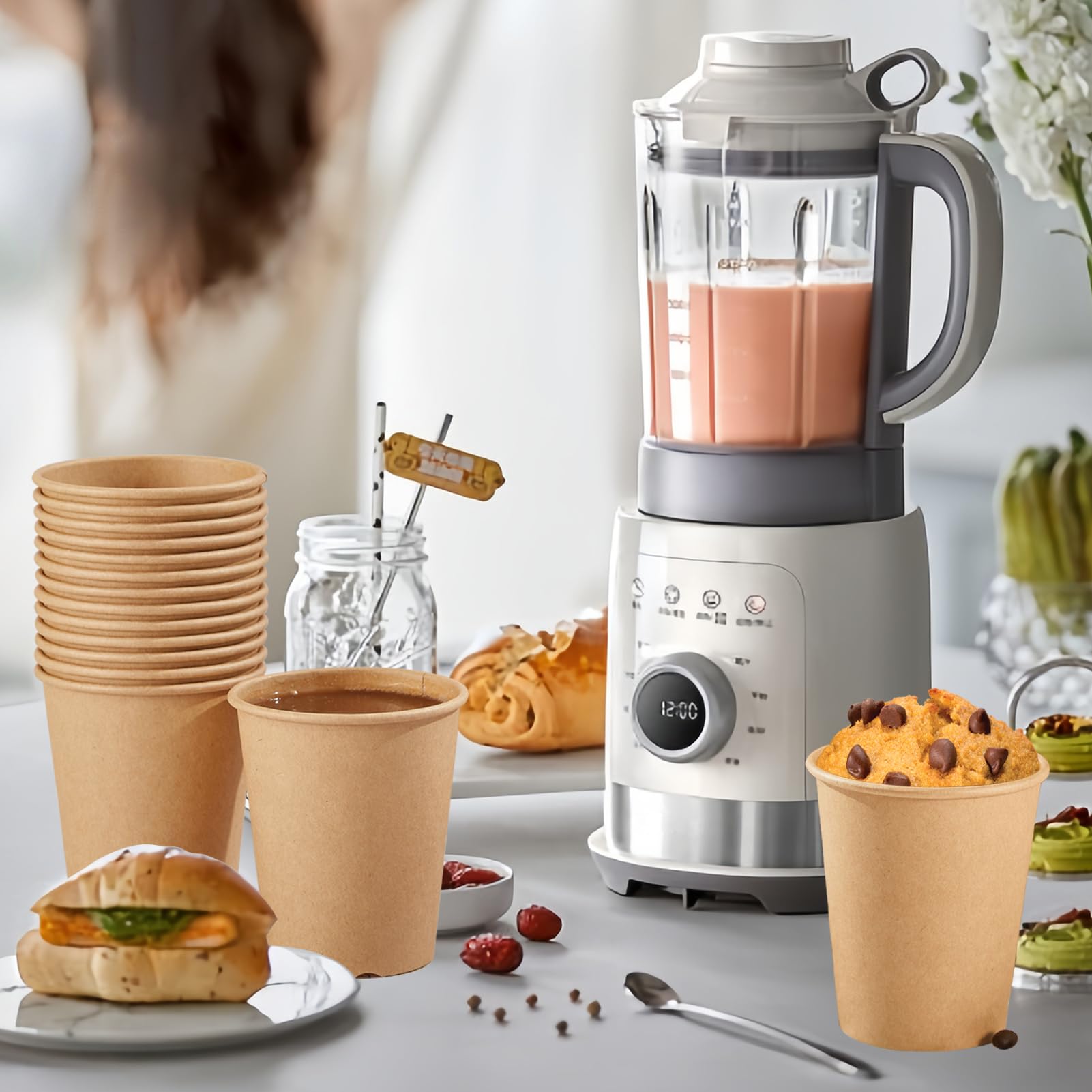 SIUQ Kraft Paper Cups Unbleached Disposable Drinking Cups|Leak-Proof

