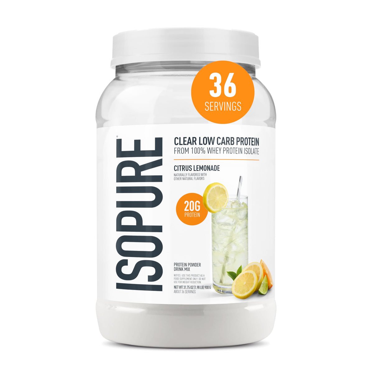 Isopure Clear Whey Isolate Protein Powder - Lactose Free, Gluten Free