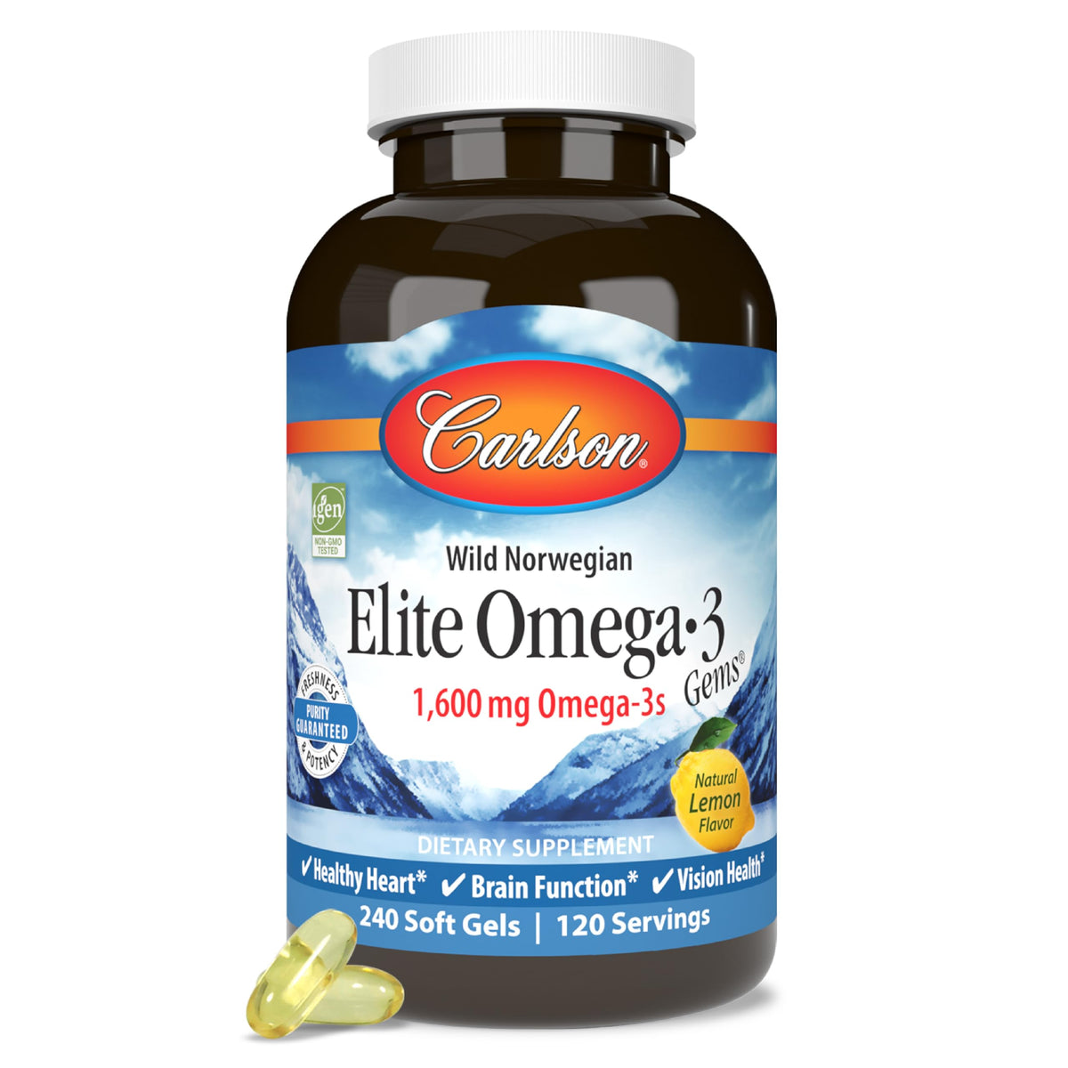 Carlson Elite Omega-3 Gems 1600 mg Norwegian Wild-Caught Fish Oil - Lemon Flavor