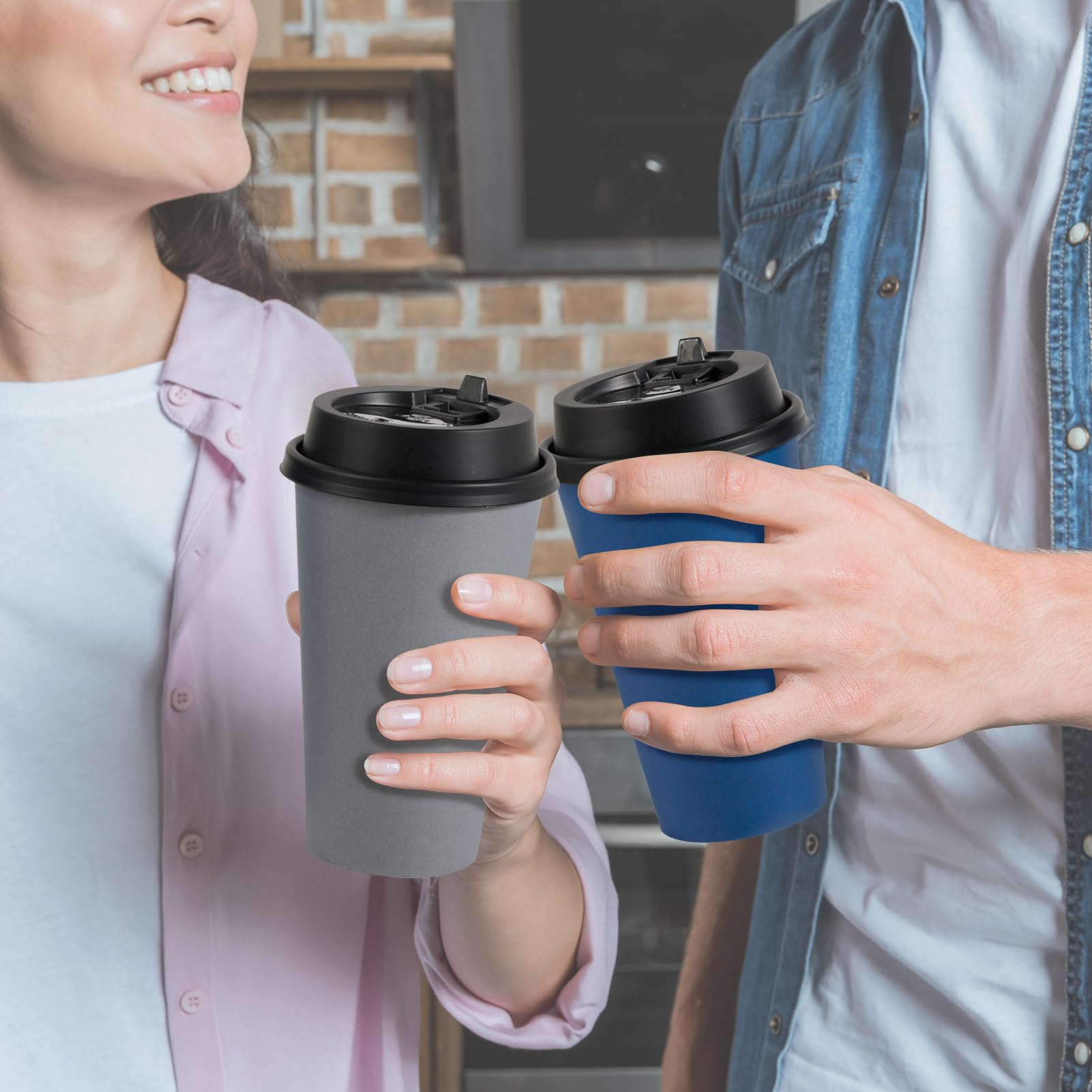 LITOPAK Disposable Cups with Lids – Blue & Gray

