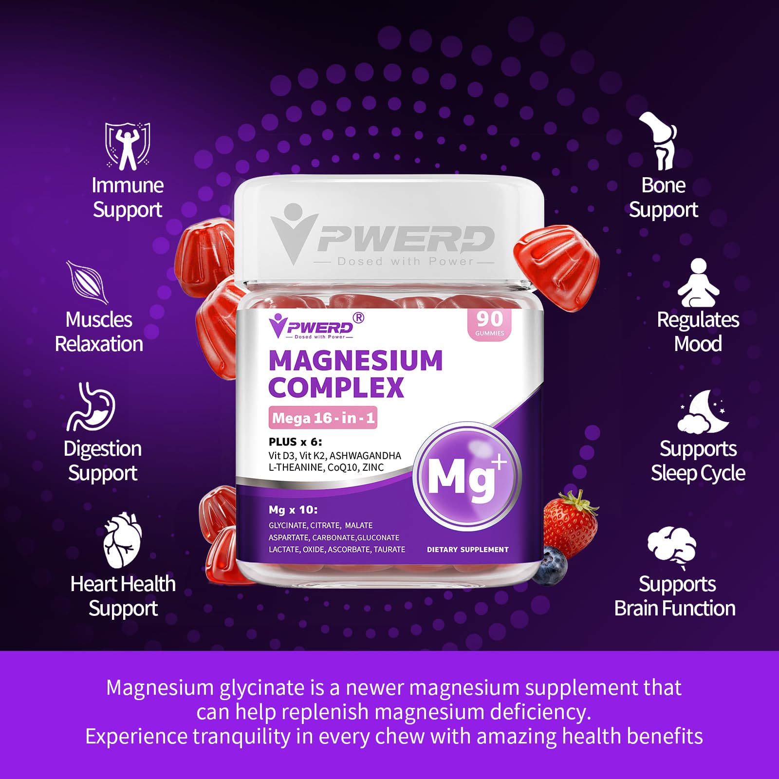 PWERD Magnesium Sleep Gummies - 16-in-1 Wellness Formula

