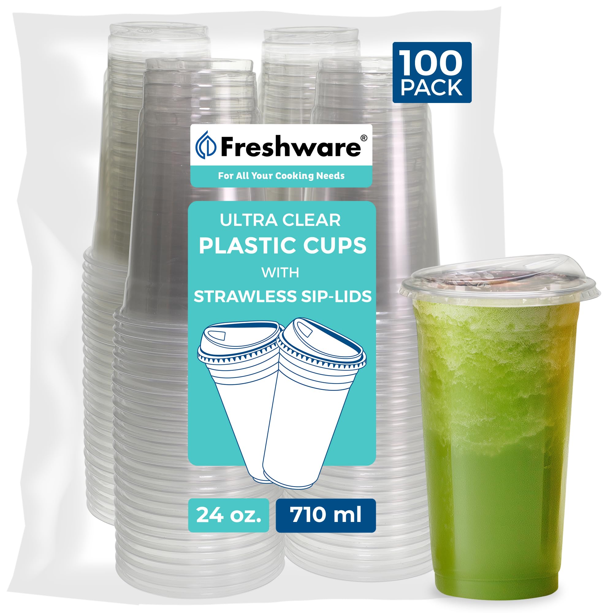 Freshware Clear Disposable Cups with Strawless Lids


