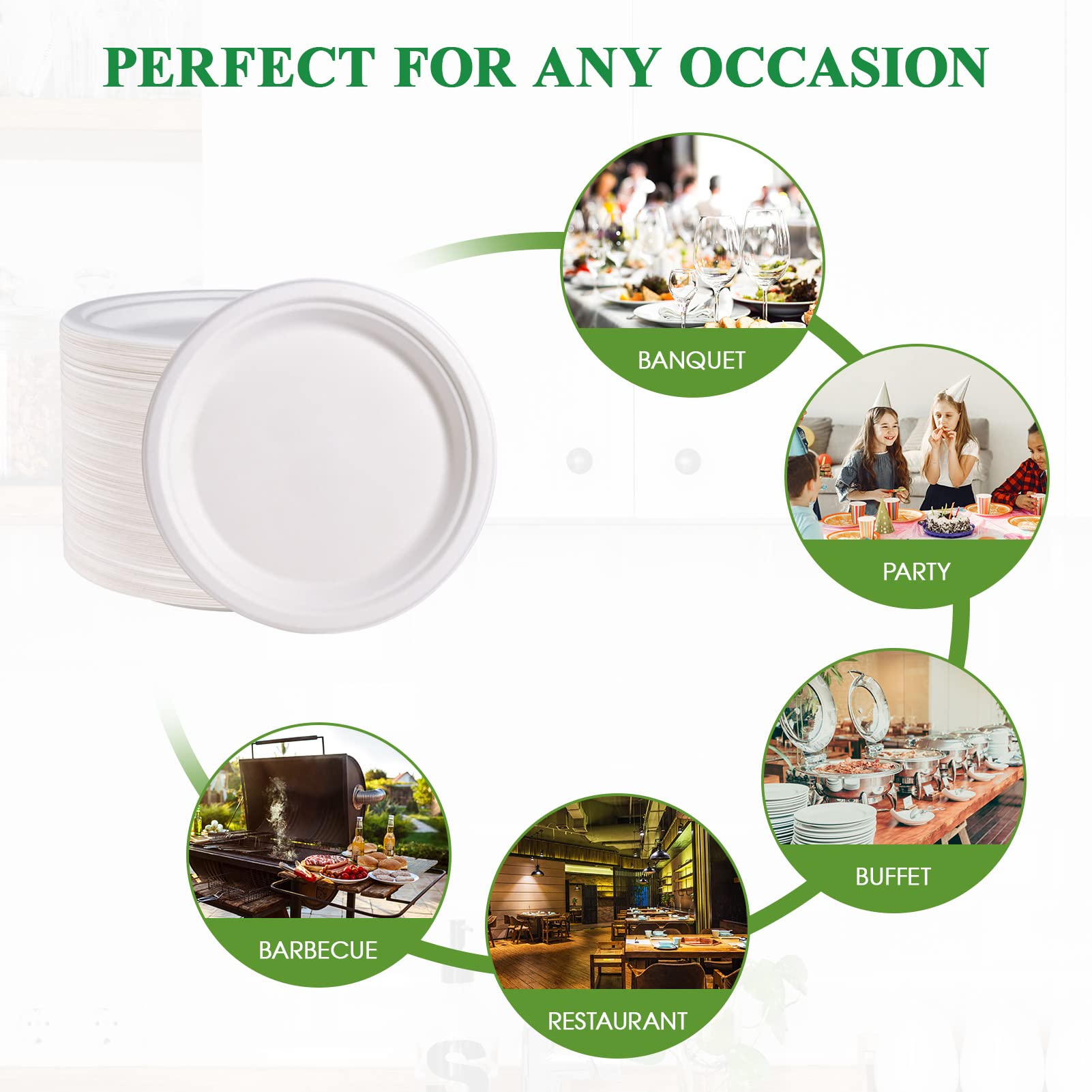 Vplus Bagasse Paper Plates – Compostable Heavy-Duty


