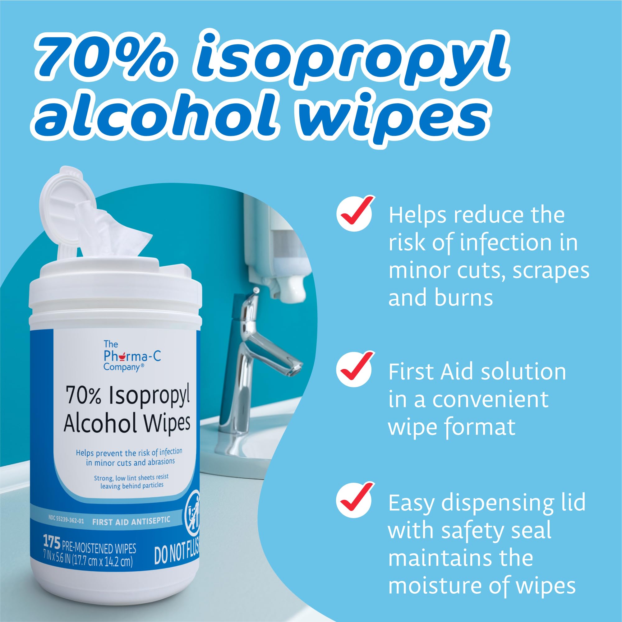 Pharma-C 70% Isopropyl Alcohol Wipes | Antiseptic Wound Care

