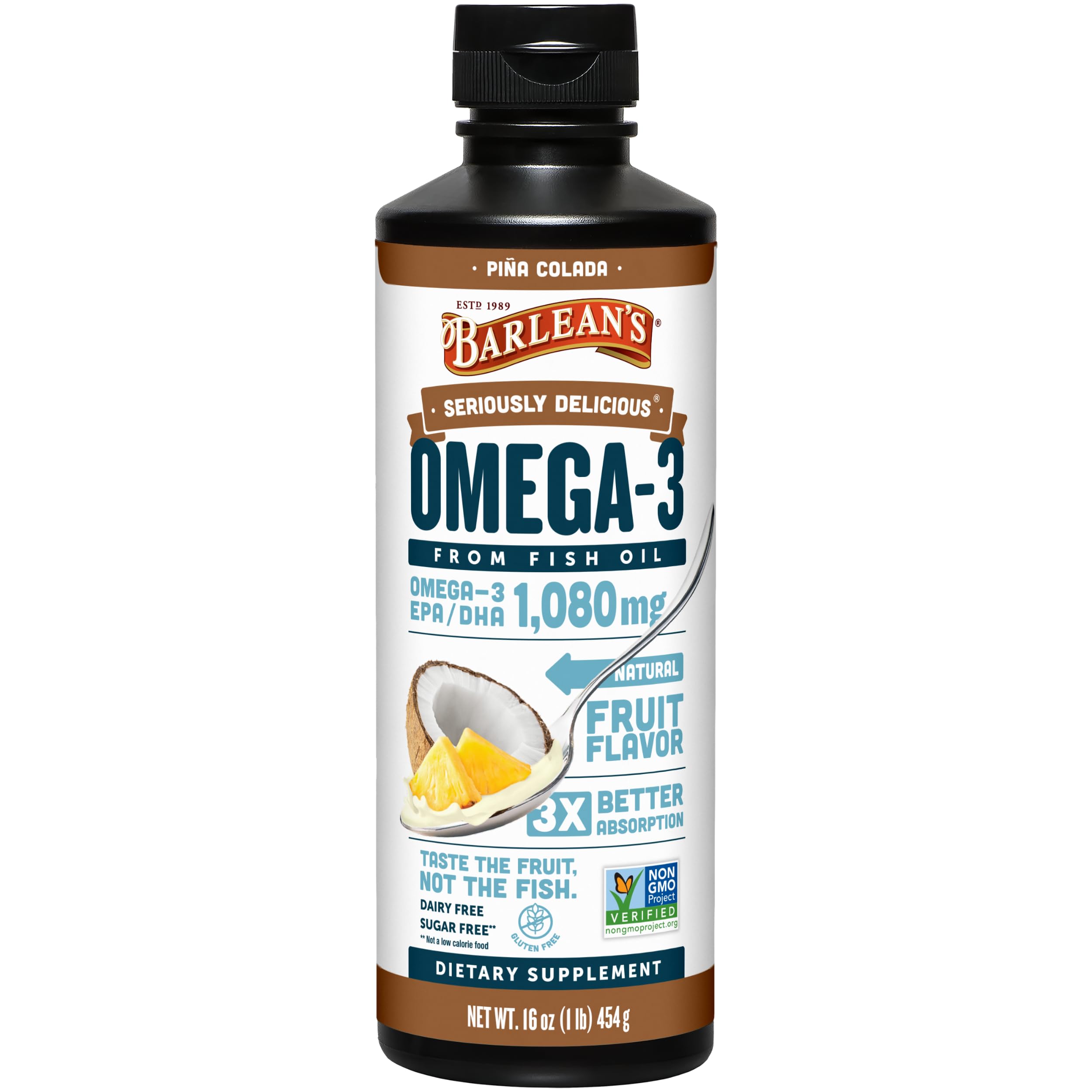 Barlean's Omega-3 Fish Oil Liquid Supplement 1080 mg EPA/DHA