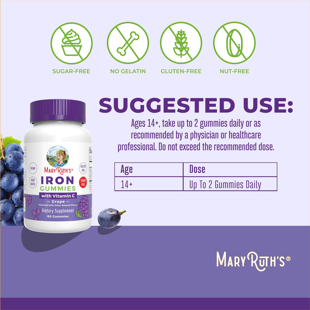 MaryRuth's Iron Gummies with Vitamin C | Vegan Iron Supplement


