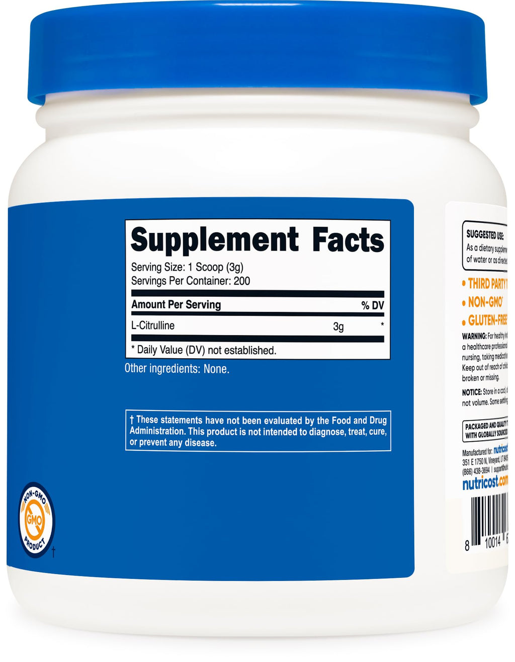 Nutricost L-Citrulline Base Powder - Pure & Gluten Free

